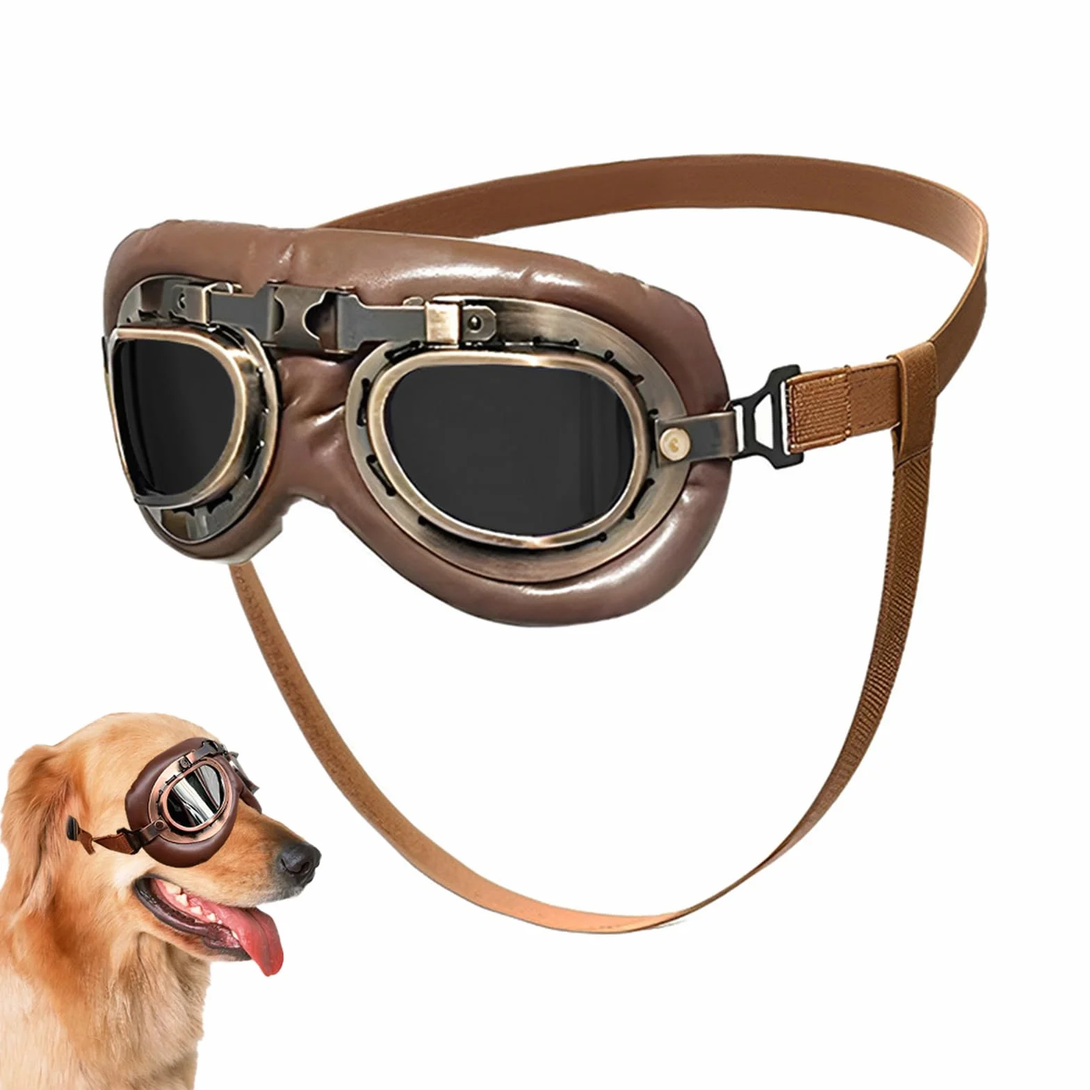 1 Pezzi Occhiali per Cani, Retrò Occhiali Cane, Protezione UV Occhiali da Sole Cane, Antivento Occhiali da Sole per Cani di Taglia Media o Grande Attività all'Aperto, Guida, Marrone
