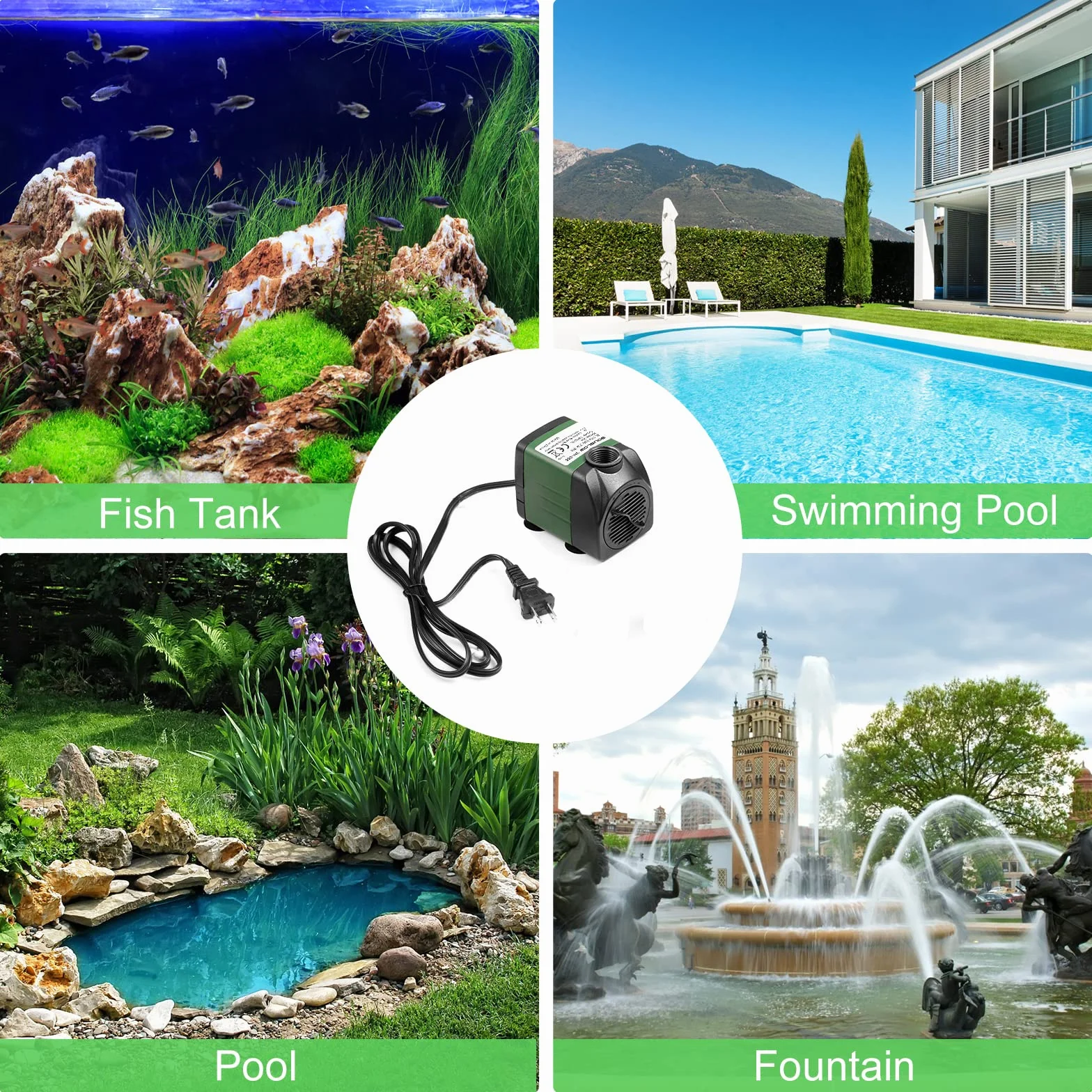 Pompa ad Acqua Sommergibile 15W 1000 L/H AC220-240V Pompa ad Acqua per Acquario con 1 ugello per acquario, laghetto, fontana da giardino, sistema idroponico