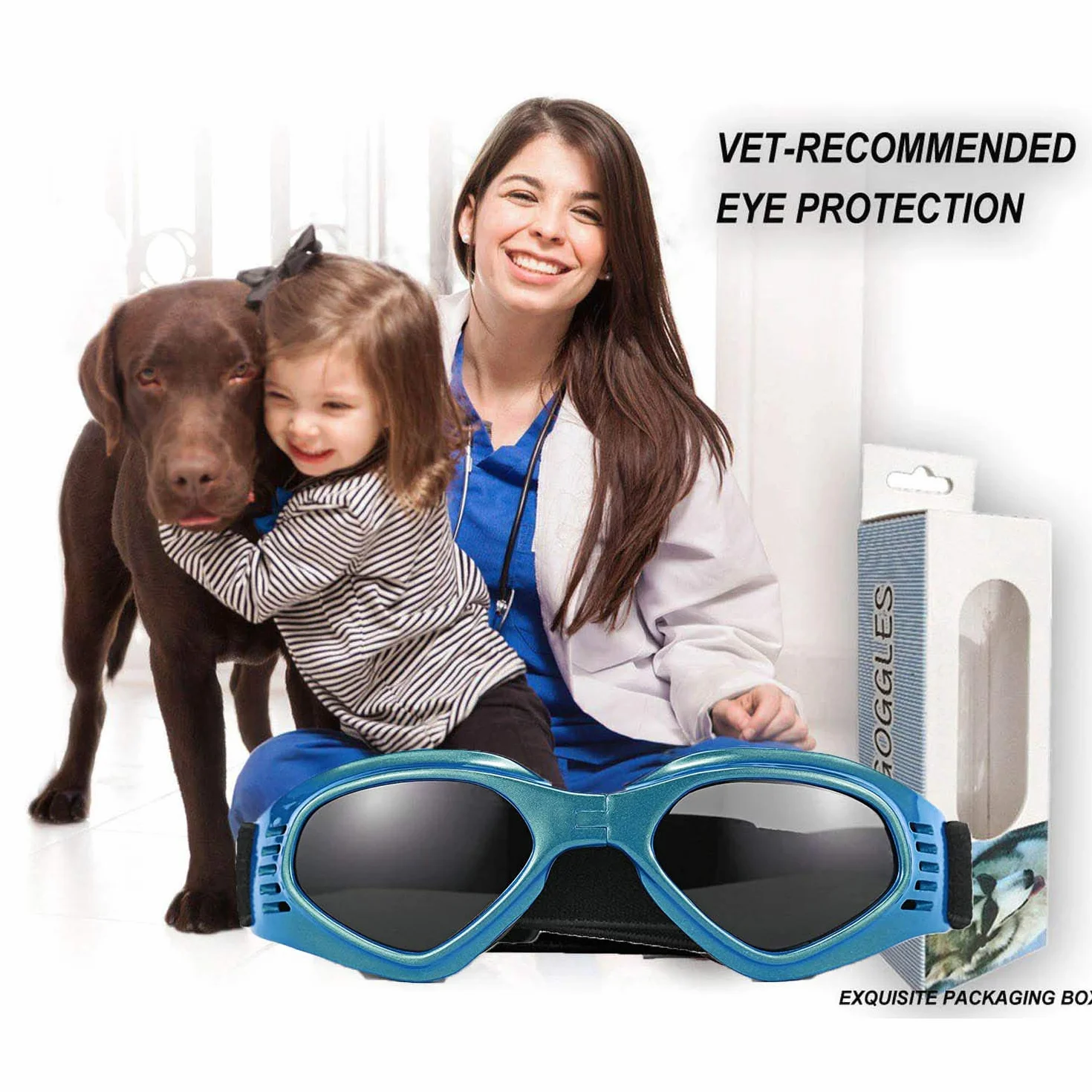 Occhiali da Sole e protettivi per cani di piccoli taglia, anti UV, impermeabili, Pieghevole Pet Dog Occhiali (Blu)