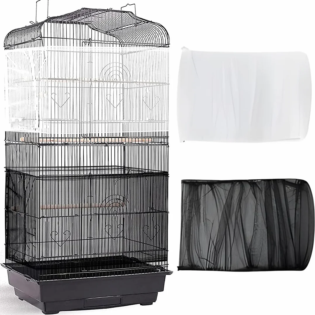 Copertura per Gabbia Uccelli in Rete Nylon Morbida Regolabile 2 Pezzi Nero Bianco