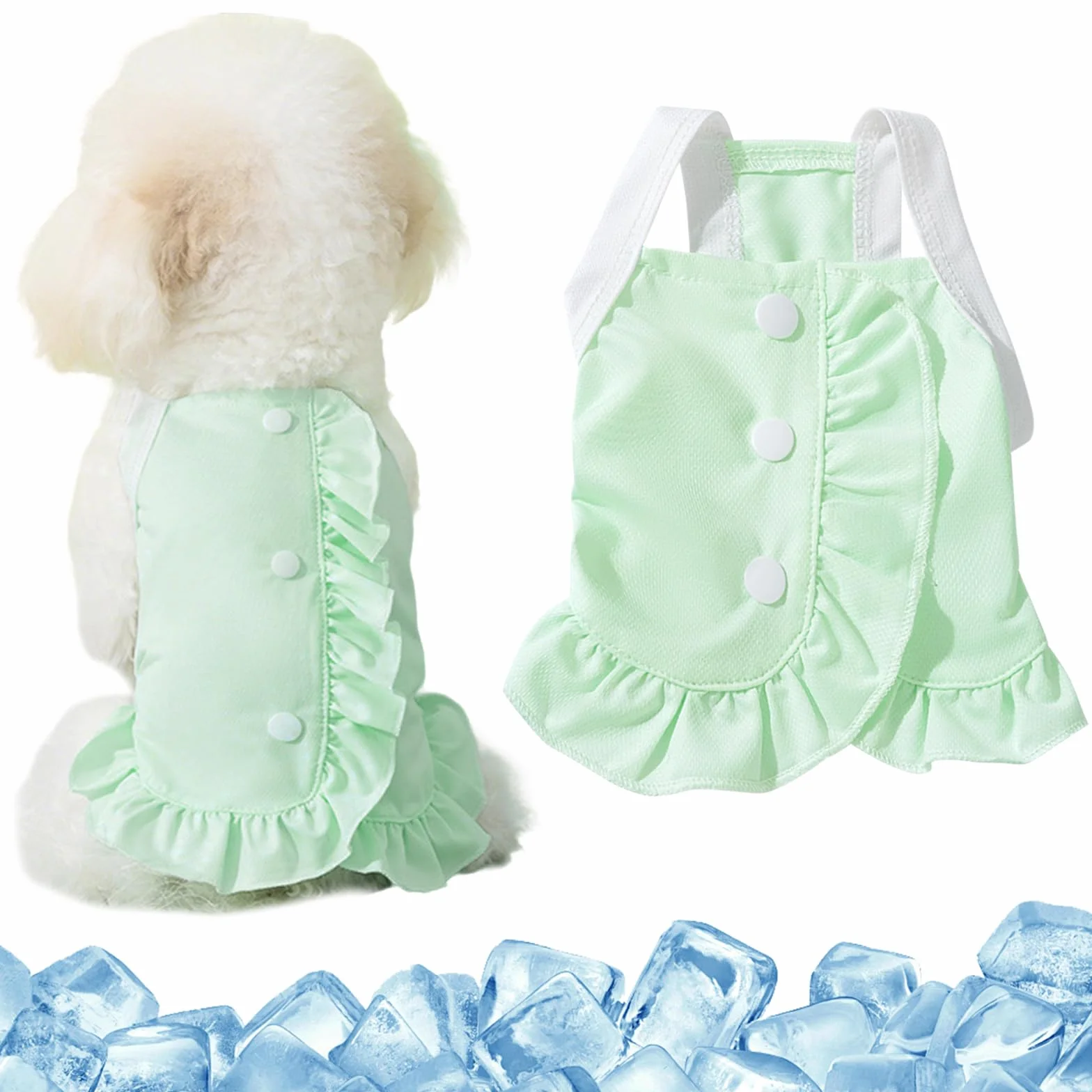 Vestito Rinfrescante per Cani - Top Smanicato Traspirante ad Asciugatura Rapida con Volants, Abbigliamento Estivo per Cani di Taglia Piccola/Media e Gatti
