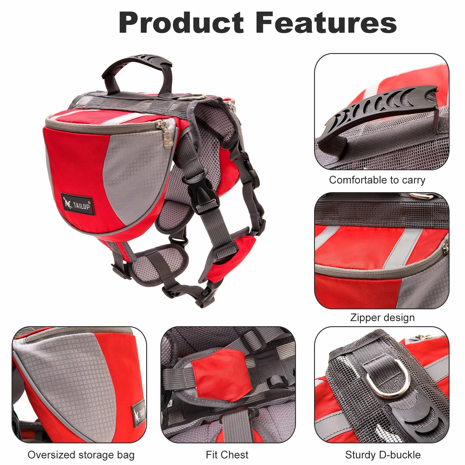 PETCUTE Zaino per Cani con Tasche Grandi,Regolabile Borsa da Sella per Cani Medio e Grande,Traspirante,Riflettente Zaino per con Manico,per Viaggi, Campeggio,Escursionismo