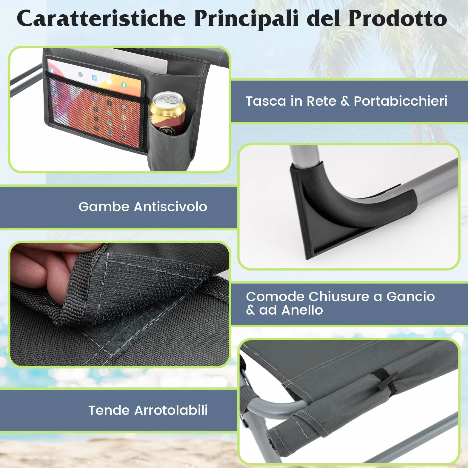 COSTWAY Lettino Prendisole Pieghevole Portatile, Lettino da Spiaggia con Fori per Viso e Braccia, Cuscino Poggiatesta e Tasca, Schienale Regolabile, per Mare e Piscina, Portata 180 kg (Grigio Scuro)