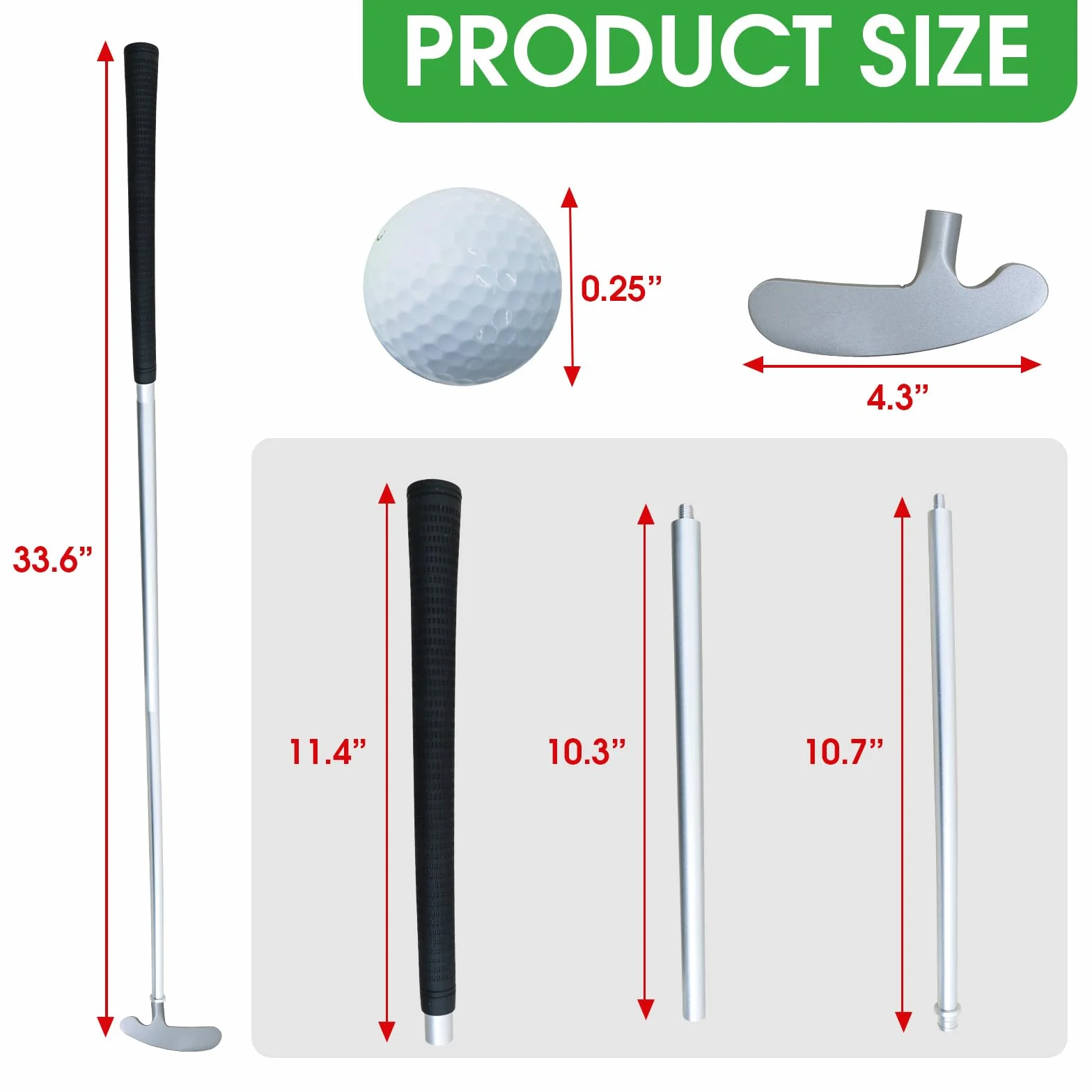 Putter da golf, putter da golf per destrorsi e mancini per principianti giovani, set di mini mazze da golf rimovibili, 83,8 cm, con 2 palline da golf standard a doppio strato