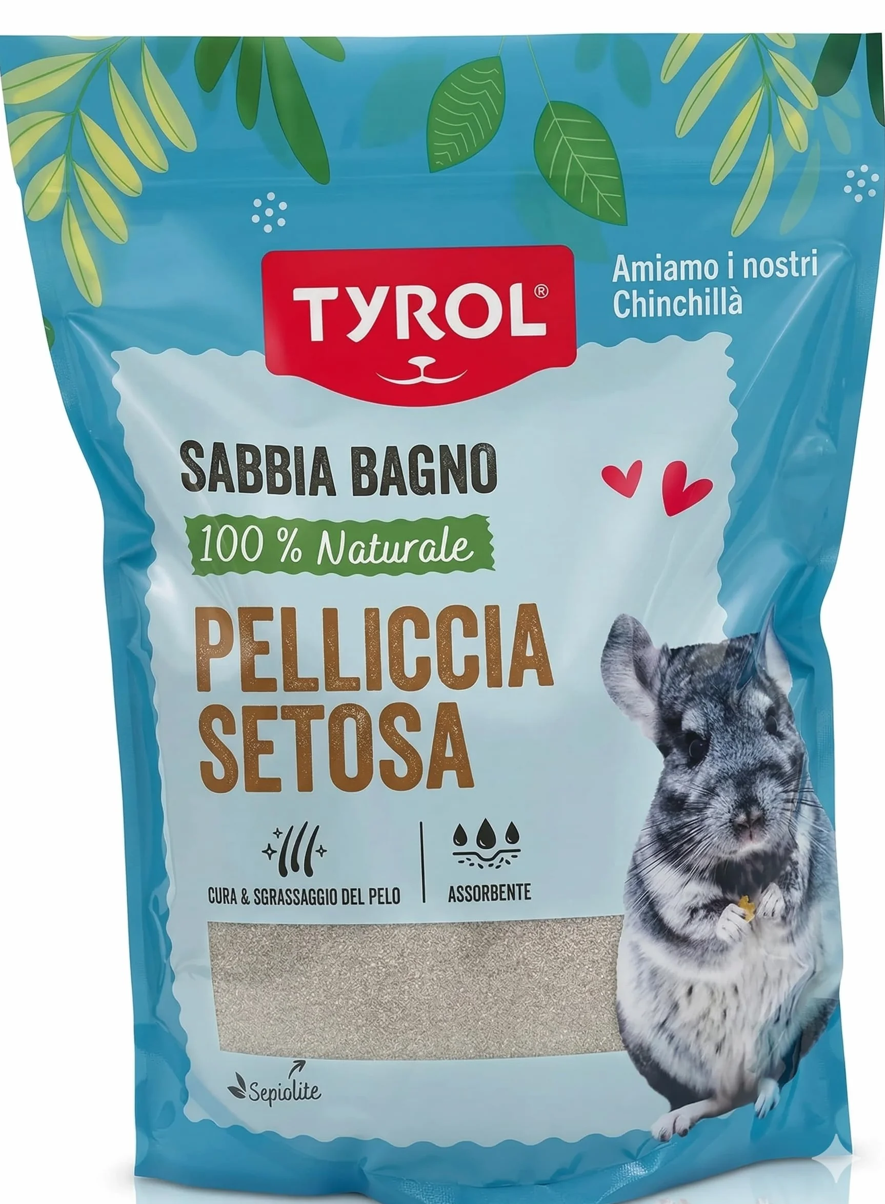 Tyrol Terra da Bagno per cincillà | per cincillà e Piccoli roditori | per Un Pelo setoso e purificato | Mantiene la Pelliccia del cincillà | Igiene e Benessere del roditore | 3 kg