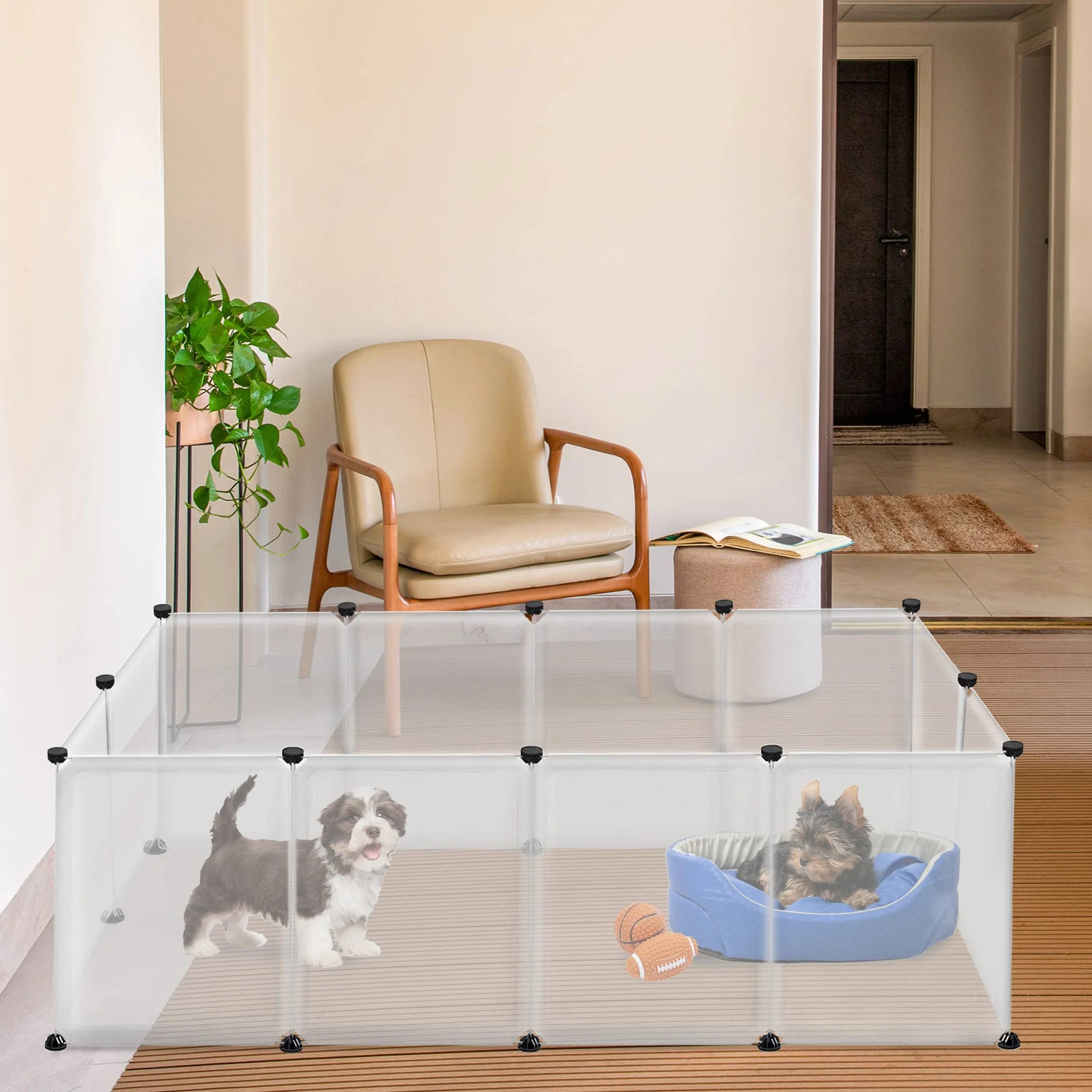 Froadp Recinzione per Animali Domestici Conigli da Esterno 145x75x48cm in Plastica, Recinto a Griglia con Porta per Cavie, Animali da Compagnia, Gabbia per Cuccioli, Hamster (Bianco Traslucido)
