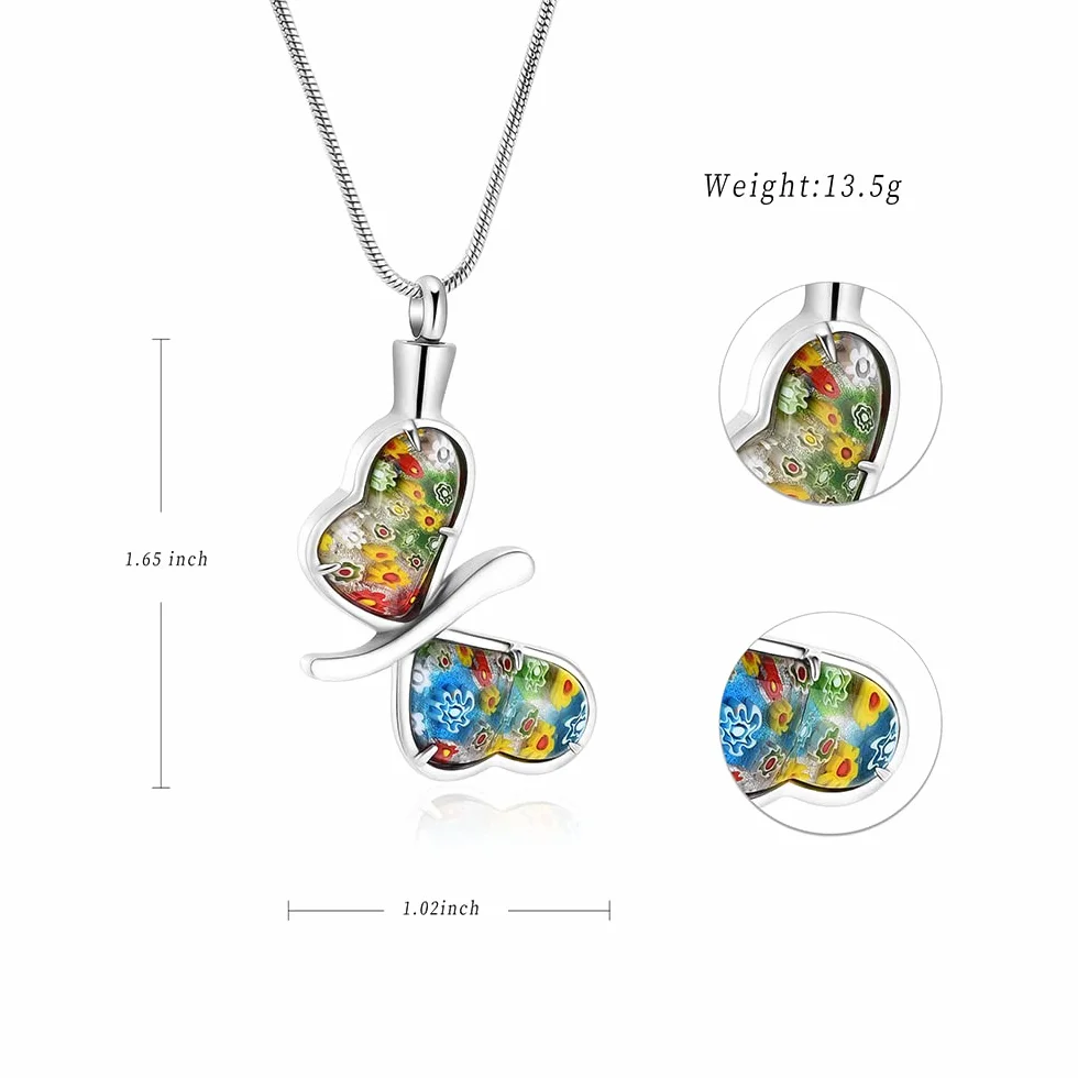 Collana con urna a forma di farfalla, in acciaio inossidabile, gioiello per donne e uomini, con ciondolo commemorativo per ceneri, ricordo funebre