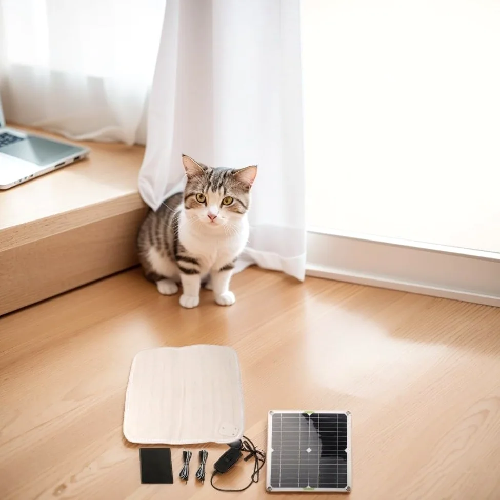 Tappetino riscaldante per animali domestici, a energia solare, per cani e gatti, temperatura regolabile, in cotone impermeabile (10/5.000 pezzi (pannello solare e coperta elettrica