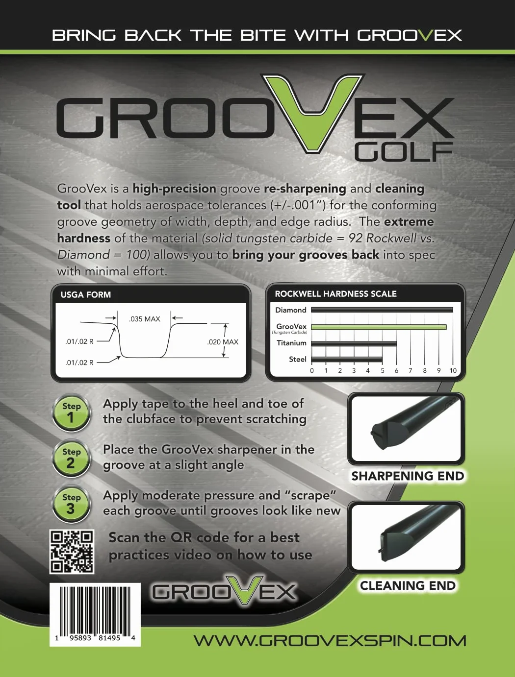GrooVex Golf Affilatrice scanalatura carburo alta precisione 0,35" W 0,20" D 010" raggio bordo