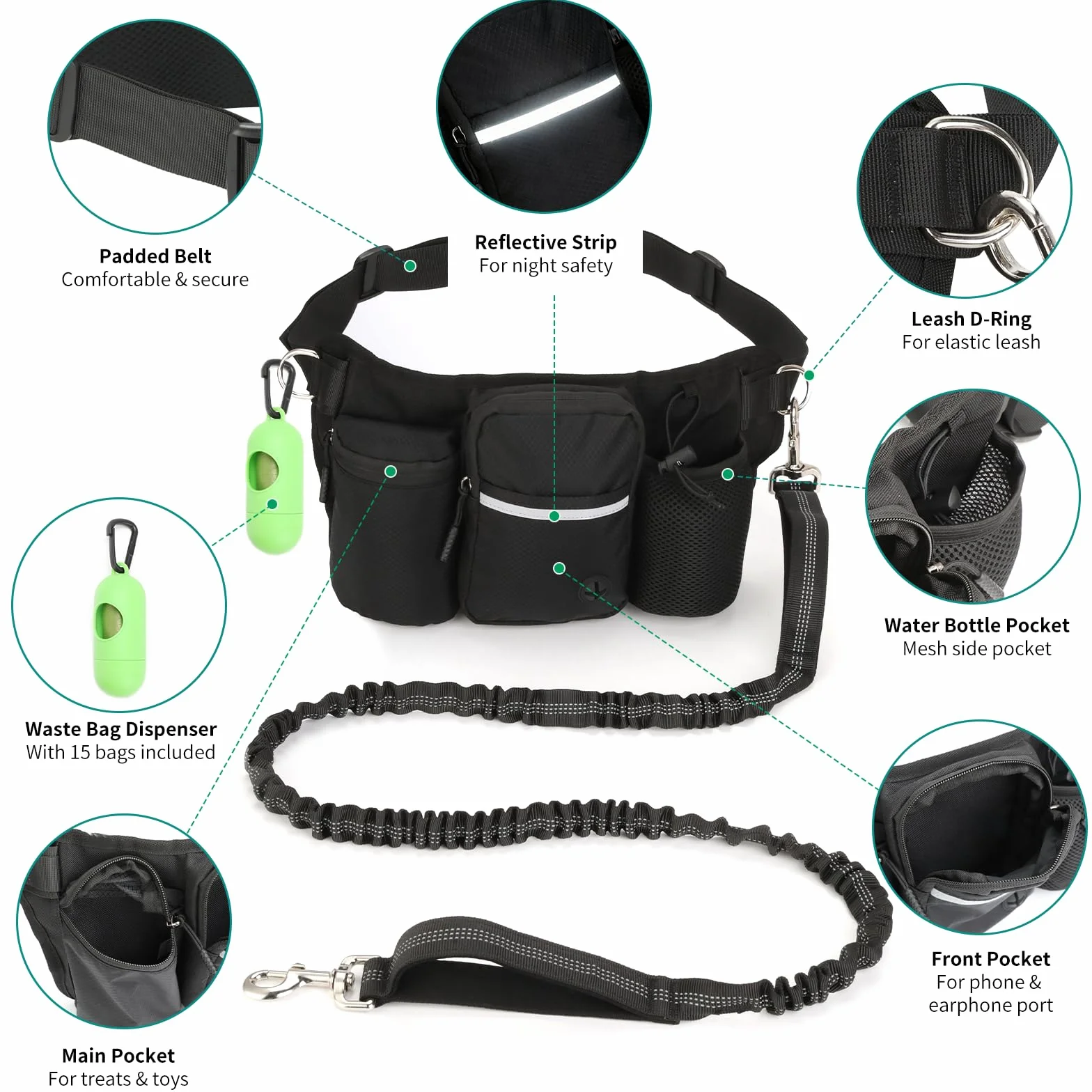 VINATO Porta Premietti per Cani,Sacchetti per Addestramento Cani con Guinzaglio Libero per Cani,Borsa Crocchette Porta Premietti per Cani con Dispenser Sacchetti Igienici – per Cani Piccoli e Medi