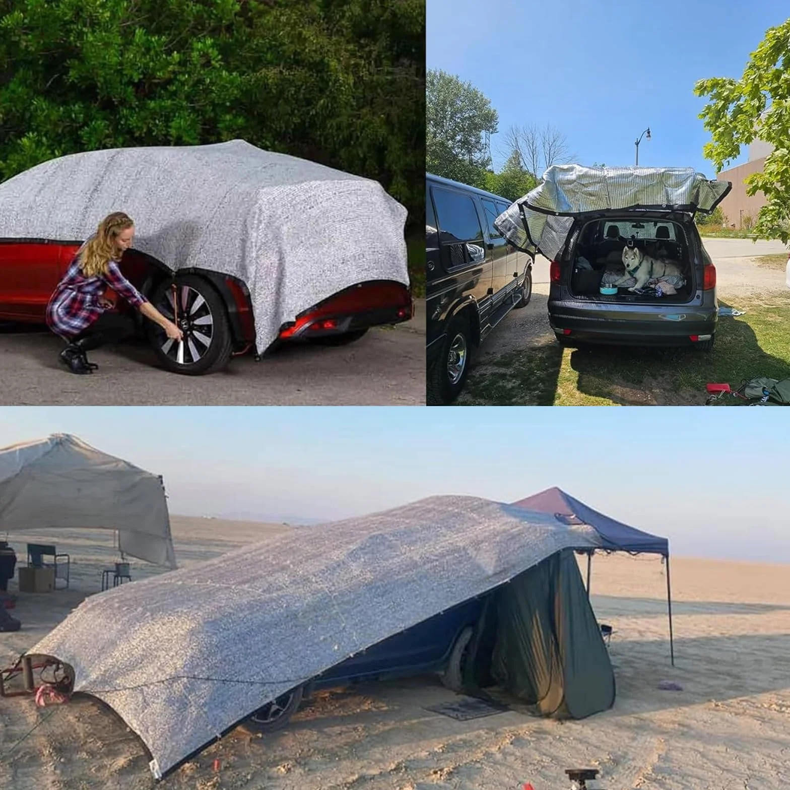 Rete Ombreggiante per Cani,Alluminio Riflettente Rete Ombreggiante 2x2m,Protezione Dal Calore con Occhielli,Adatto per Auto,Suv,Caravan,Strada,Campeggio