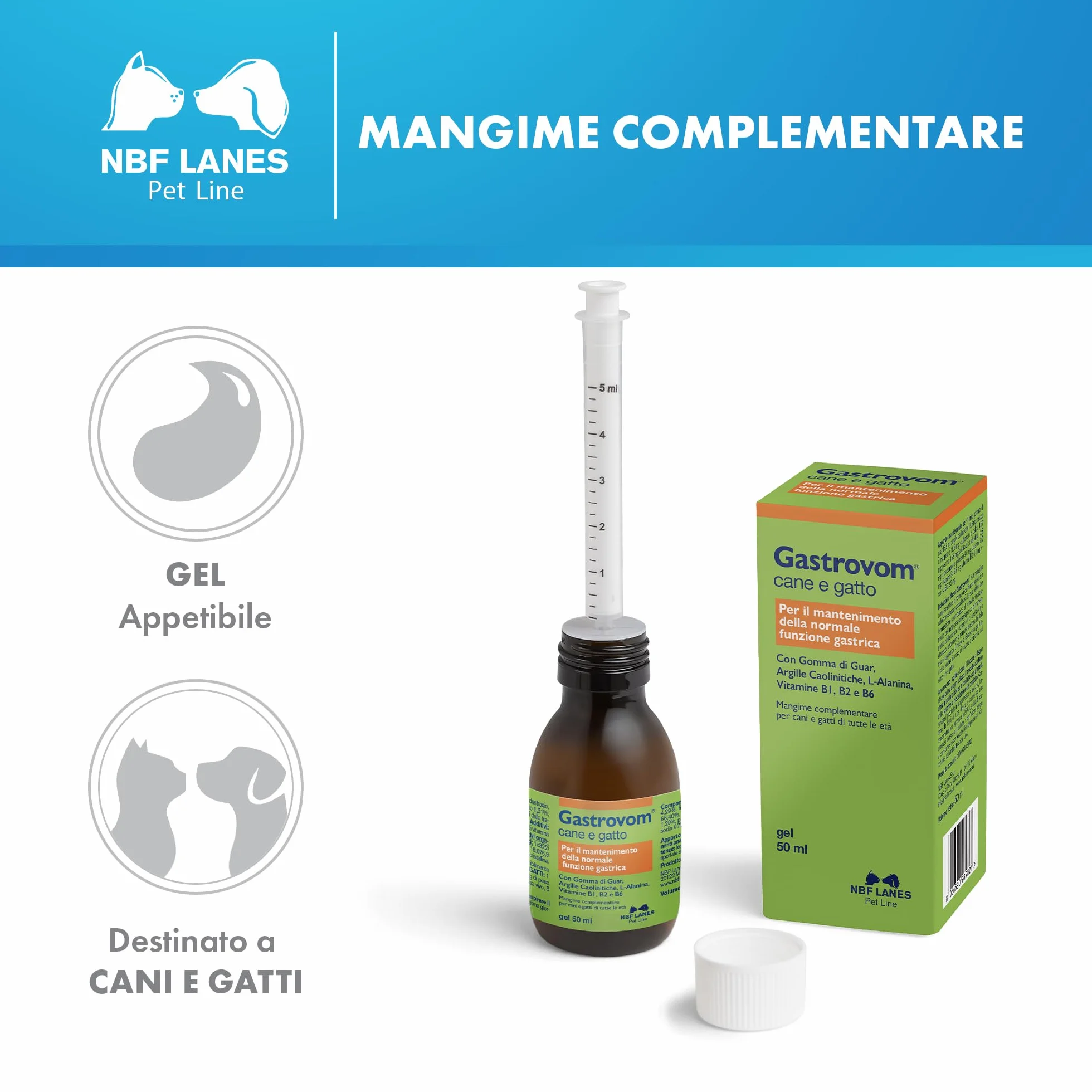 Gastrovom Cane e Gatto Gel Appetibile 50 ml per Mantenimento Funzionalità Gastrica
