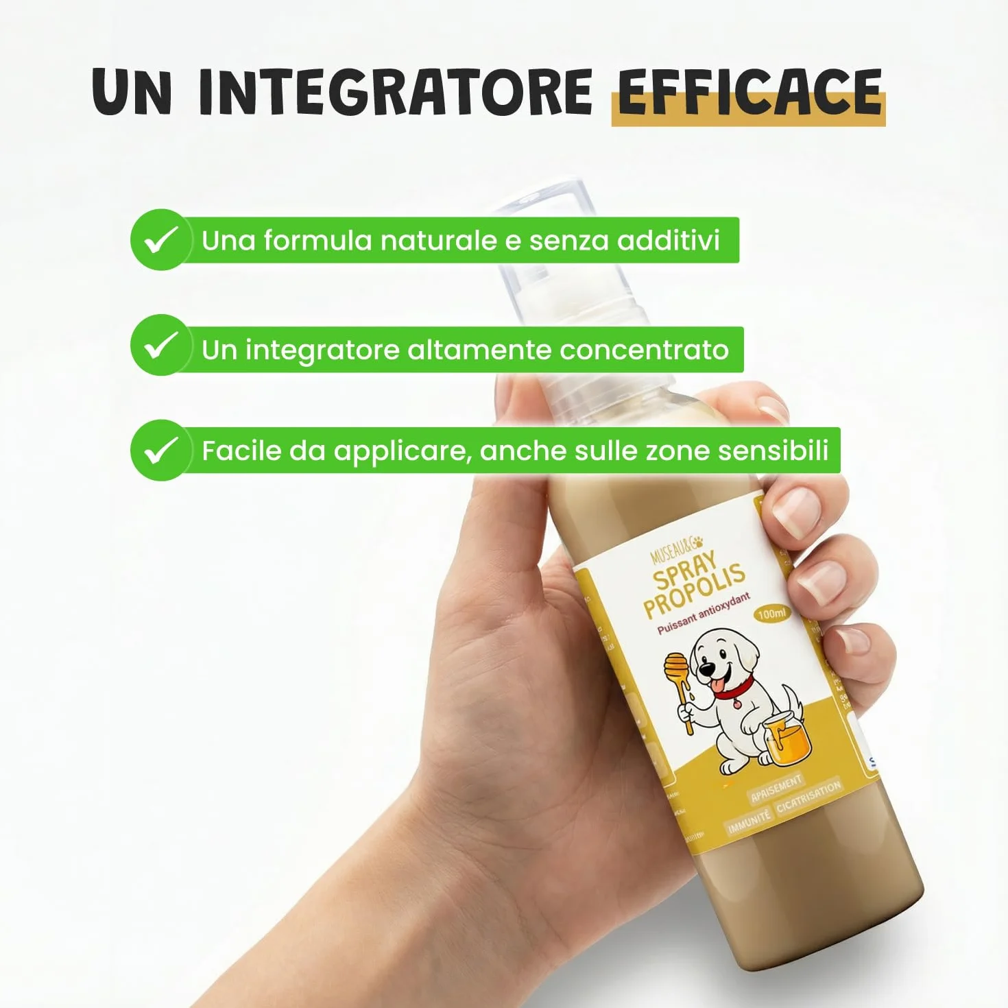 Spray Propoli Pura 100ml per Cani e Gatti | Igiene Orale, Placca & Alito Cattivo | Antibatterico & Antifungino Naturale | Senza Alcool | 3-4 Spruzzi 2-3x Settimana | Museau & Co