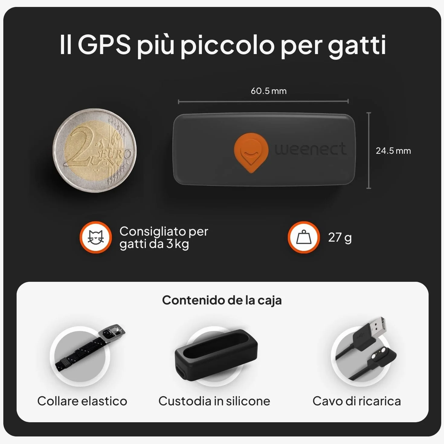 Weenect Cat XS - NUOVO collare GPS per gatti | Il più piccolo sul mercato | Funziona con abbonamento | Collare incluso | Garanzia a vita