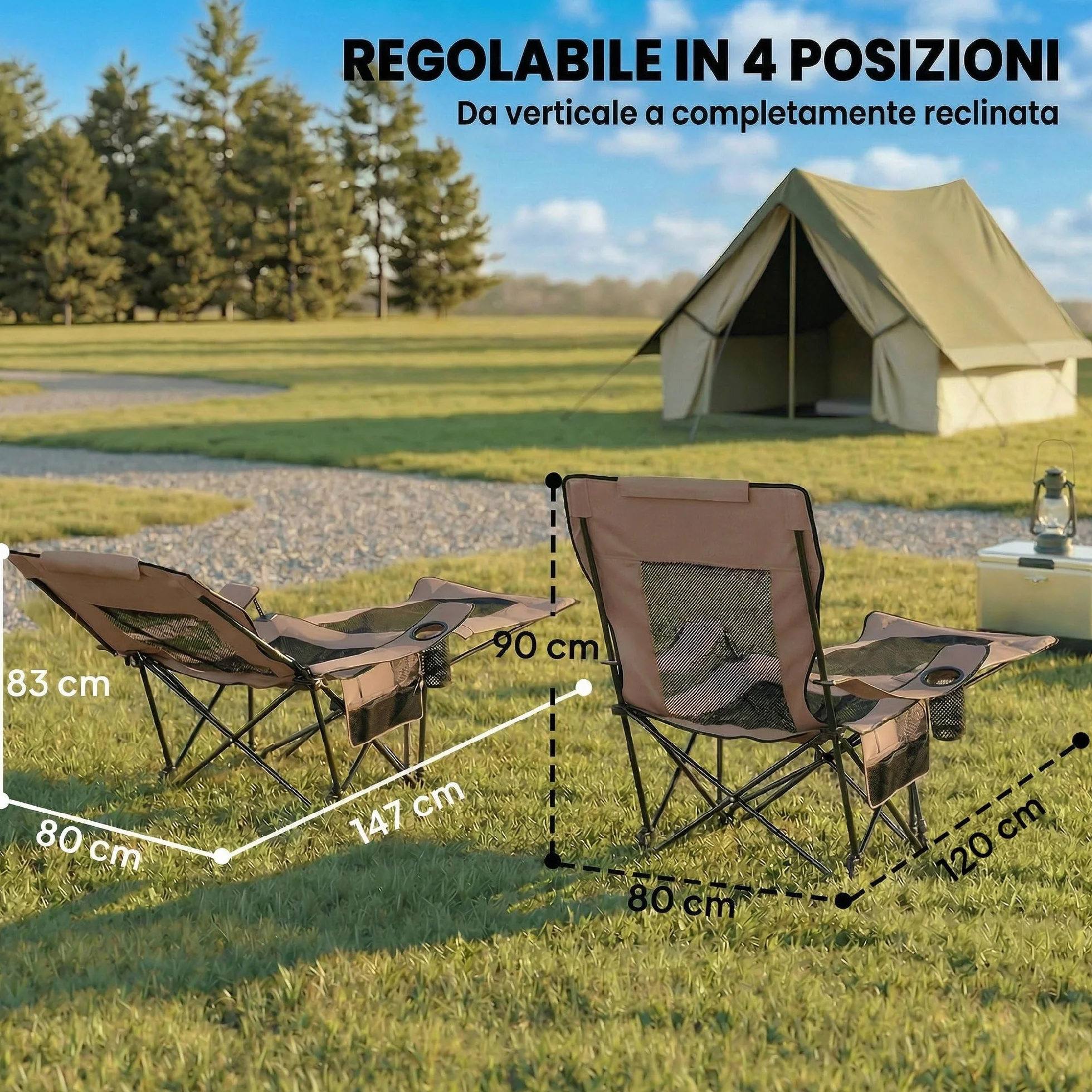 Outsunny Set 2 Sedie da Campeggio Pieghevoli con Poggiapiedi Staccabile, Portabicchieri e Tasca Laterale, Sedie da Giardino in Tessuto Oxford e Metallo, 165x80x90 cm, Marrone e Nero