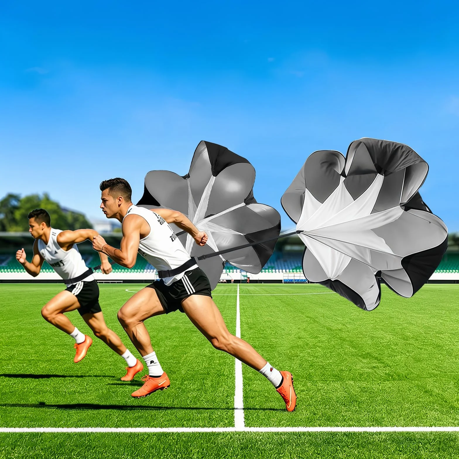 Paracadute da Corsa 2 Pezzi Neri, Paracadute di Resistenza con Cinghia Regolabile per Sprint, Rugby, Calcio, Baseball