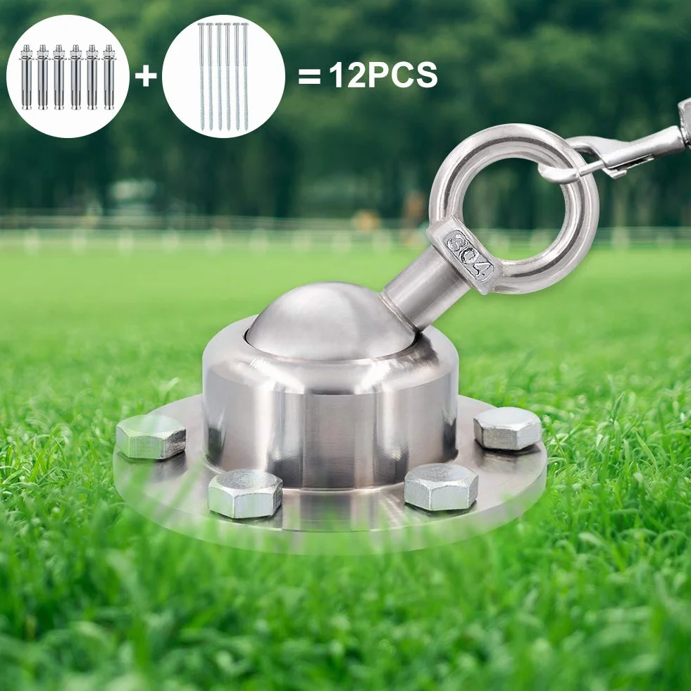 Fevern1 - Ancoraggio per cani girevole a 360°, con picchetto di ancoraggio per cani, resistente alla ruggine, può contenere 453 kg di forza di trazione per cortile, campeggio all'aperto (argento)