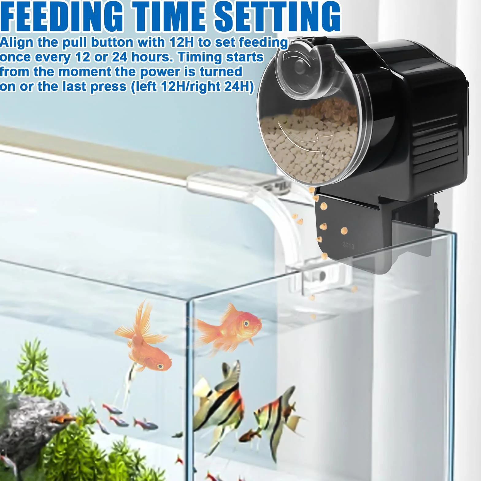 Alimentatore automatico per acquario 65 ml: distributore automatico di cibo per pesci con timer, regolabile per pellet/pellet, distributore automatico di cibo per pesci a