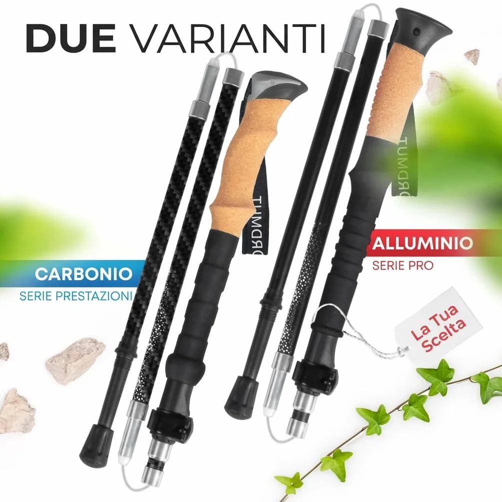 Nordmut Bastoncini da Trekking Pieghevoli in Alluminio o Carbonio Ultra-leggeri 1,50m 1,65m Impugnature Ergonomiche