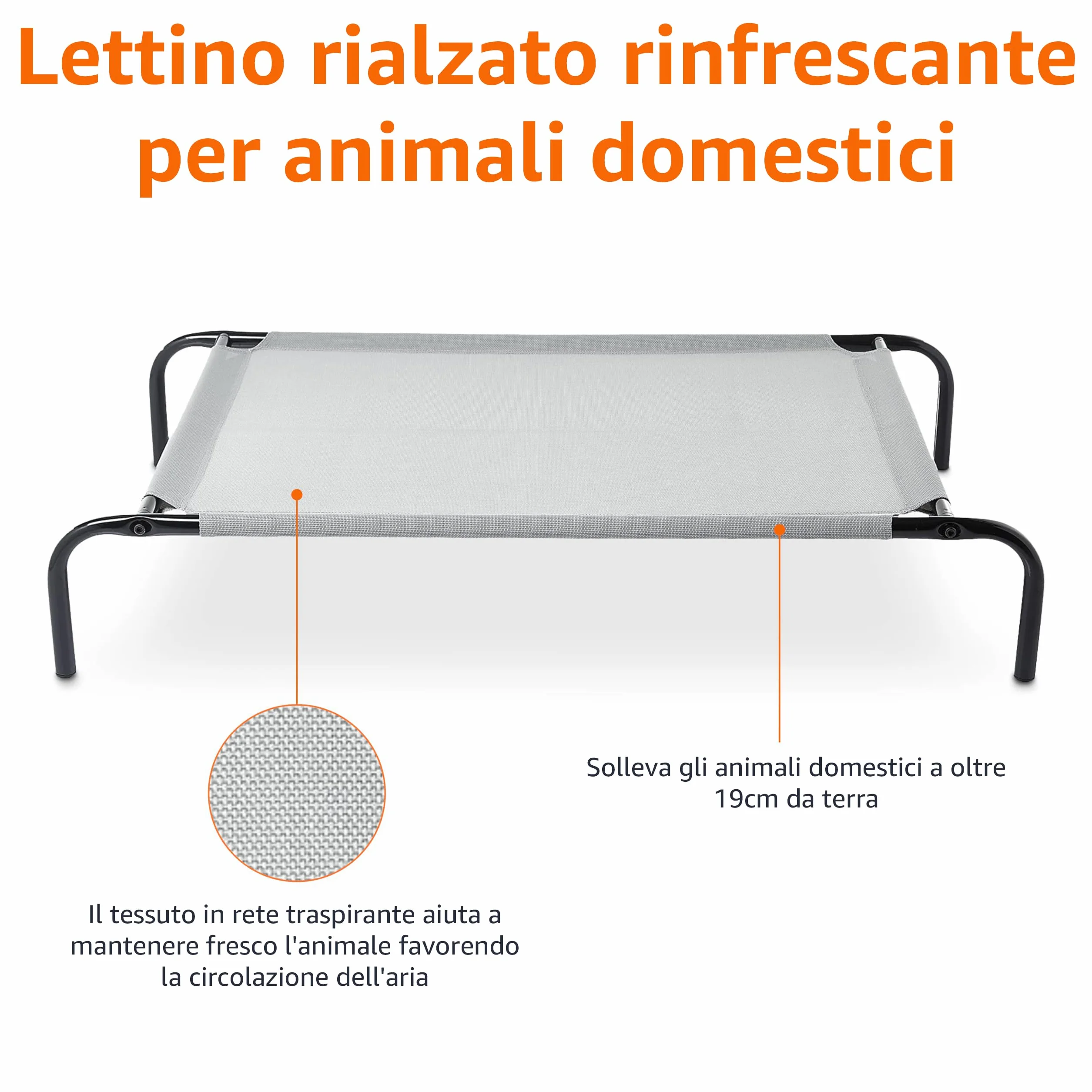 Amazon Basics per Cane Lettino rialzato rinfrescante Stoffa Grigio Misura M 110x65x19 cm