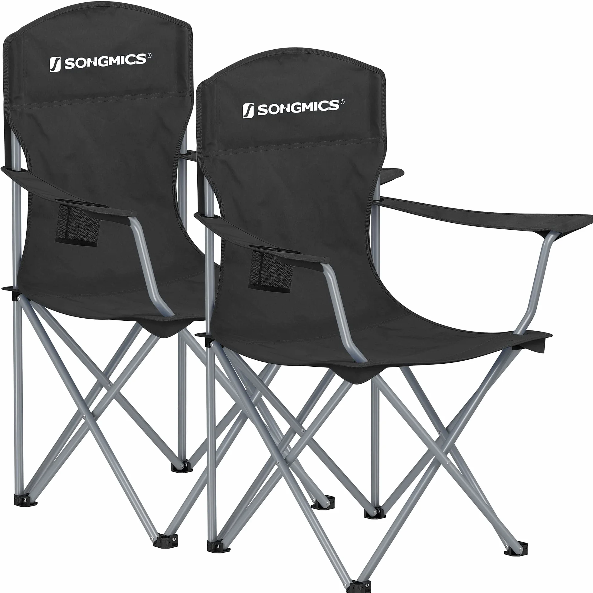 SONGMICS Set di 2 sedie pieghevoli da campeggio, comode e resistenti, portata massima 150 kg, con portabevande, sedia da esterno