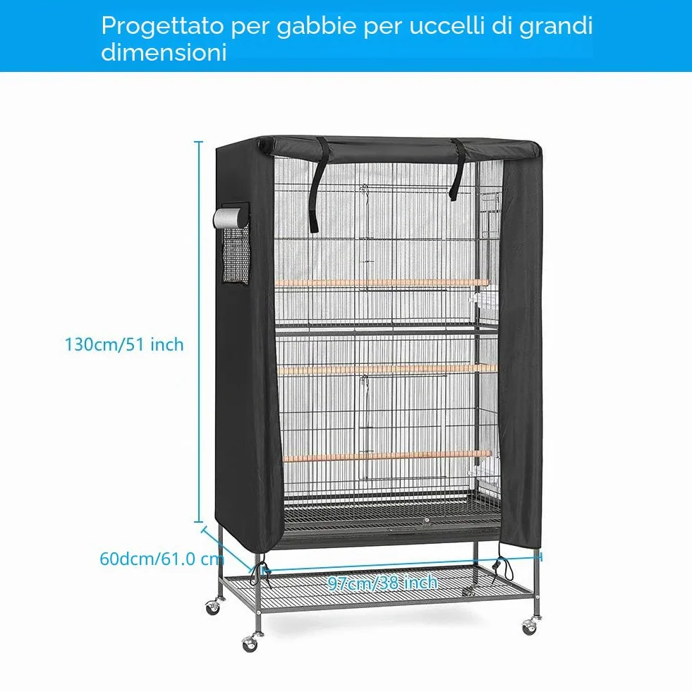 Grande Copertura per Gabbia per Uccelli, Copertura impermeabile per gabbia per pappagalli, copertura notturna antipolvere antipolvere per gabbia per pappagalli, 97 x 60 x 130 cm