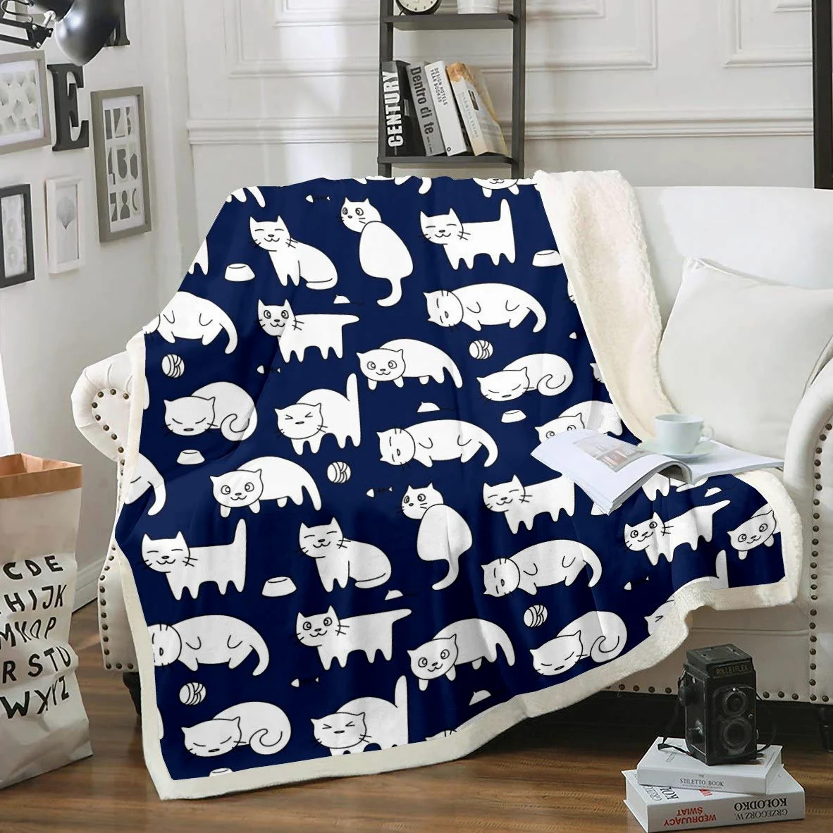 Coperta sherpa per gatti con stampa di gattini, per divano, letto, divano, animali domestici, gatti, decorazione in pile, coperta a tema animale, coperta sfocata, doppia 152,4 x 200,7 cm