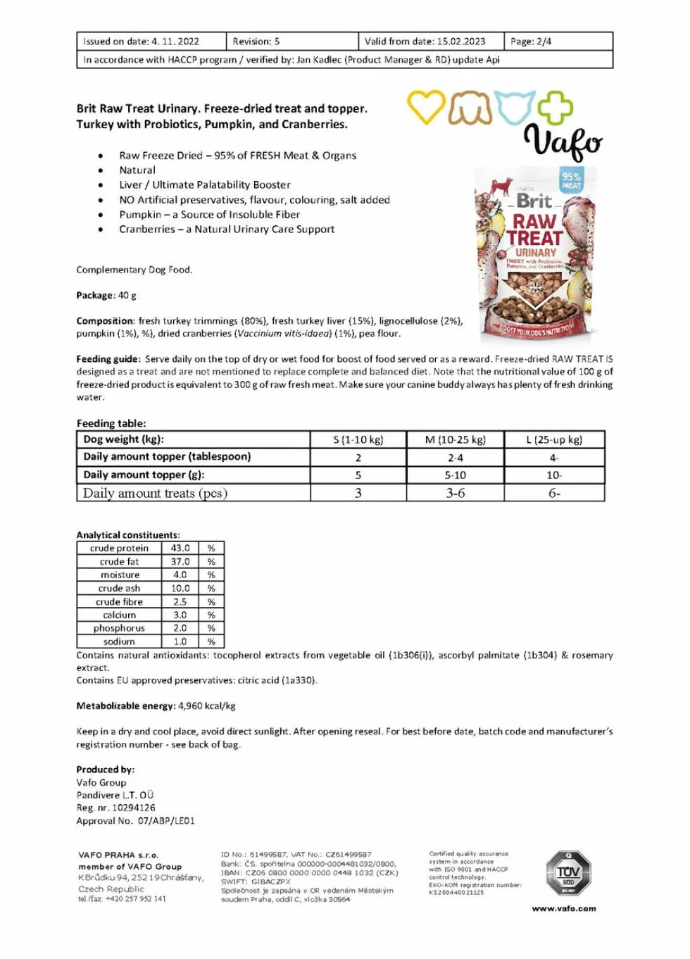 Brit Raw Treat - Urinario e topper, liofilizzato, tacchino, 40 g