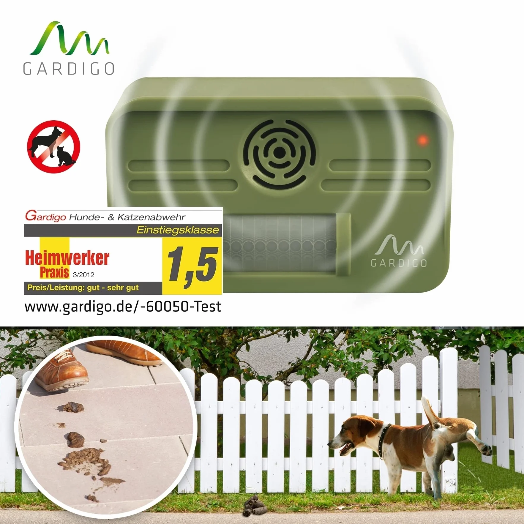 GARDIGO® Scaccia Gatti | Repellente per Gatti | Dissuasore per Cani | Disabituante Gatti | Repellente Ultrasuoni Animali Giardino | Angolo di Rilevamento 70°, Raggio d'Azione 7 m | Anti Gatto 1 Pezzo