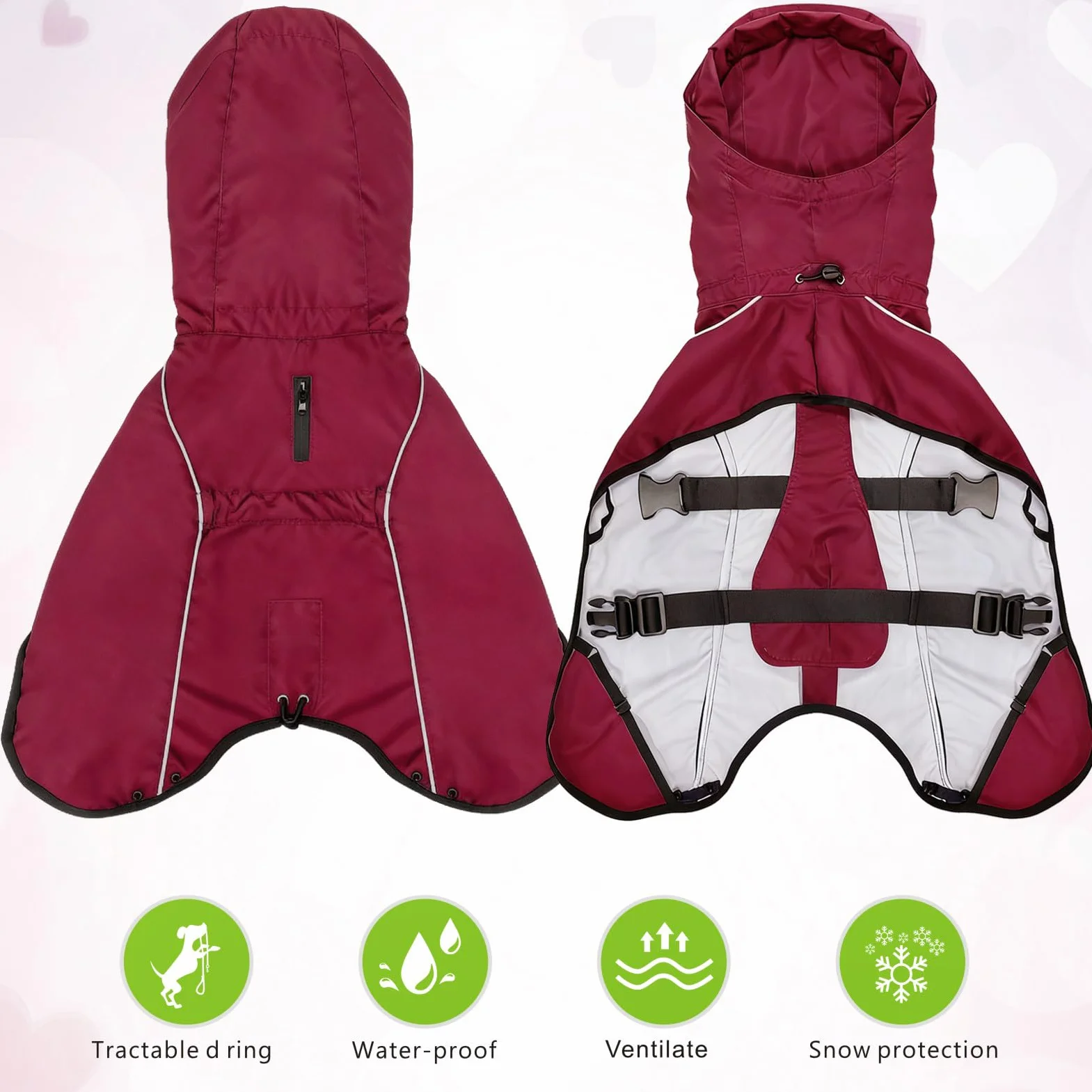 Giacca da Impermeabile per Cani Cappuccio Riflettente Cappuccio da Pioggia per Animali Domestici Poncho con Vestiti per Cani Piccoli e Medi (Rosso, S)
