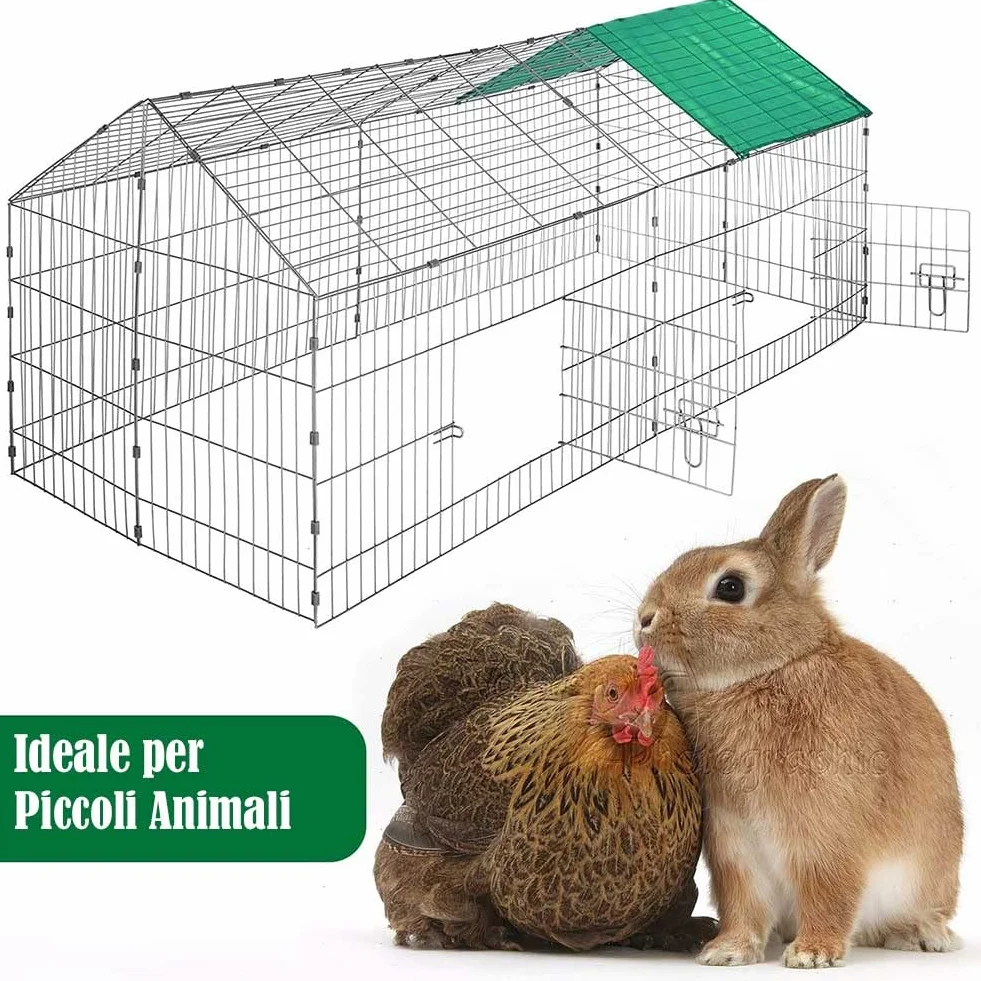 Bakaji Recinto Recinzione per Animali Gabbia per Conigli Conigliere Pollaio Porcellini D'india Per Piccoli Animali Da Esterno Telo Protezione Dal Sole Materiale in Acciaio (180 x 75)