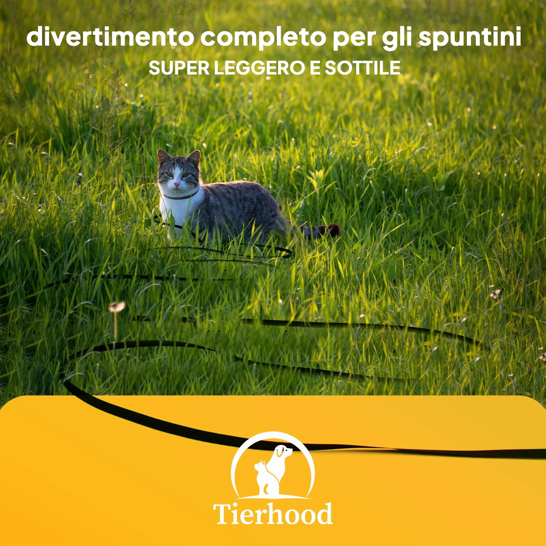 Tierhood Guinzaglio per gatti - 15m - guinzaglio resistente da training e richiamo, moschettone sicuro