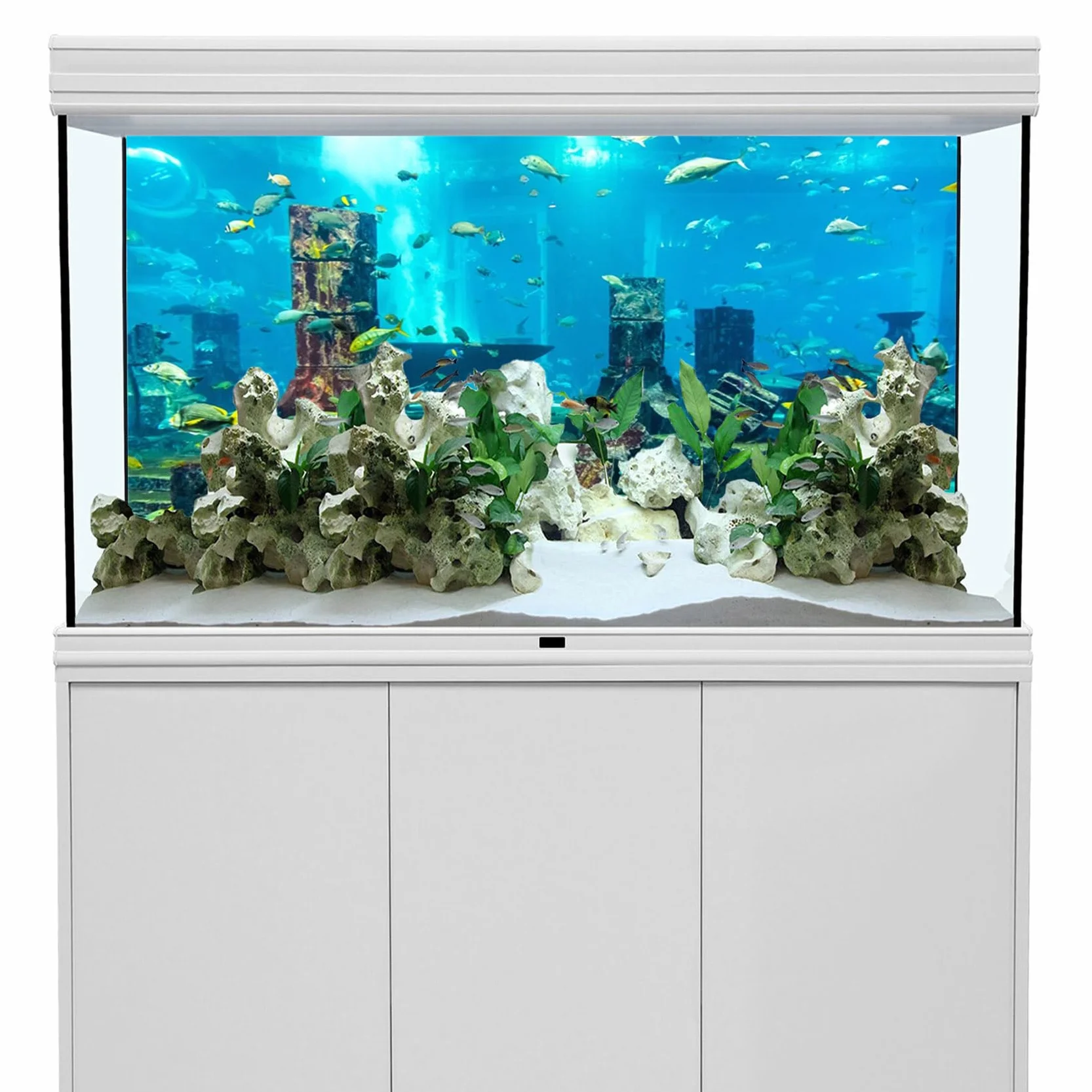 120x50cm Sottomarino Tema Acquario Sfondo Colorato Corallo Pesce Tropicale Rovine Mondo Subacqueo Pesce Serbatoio Poster Sfondo Vinile