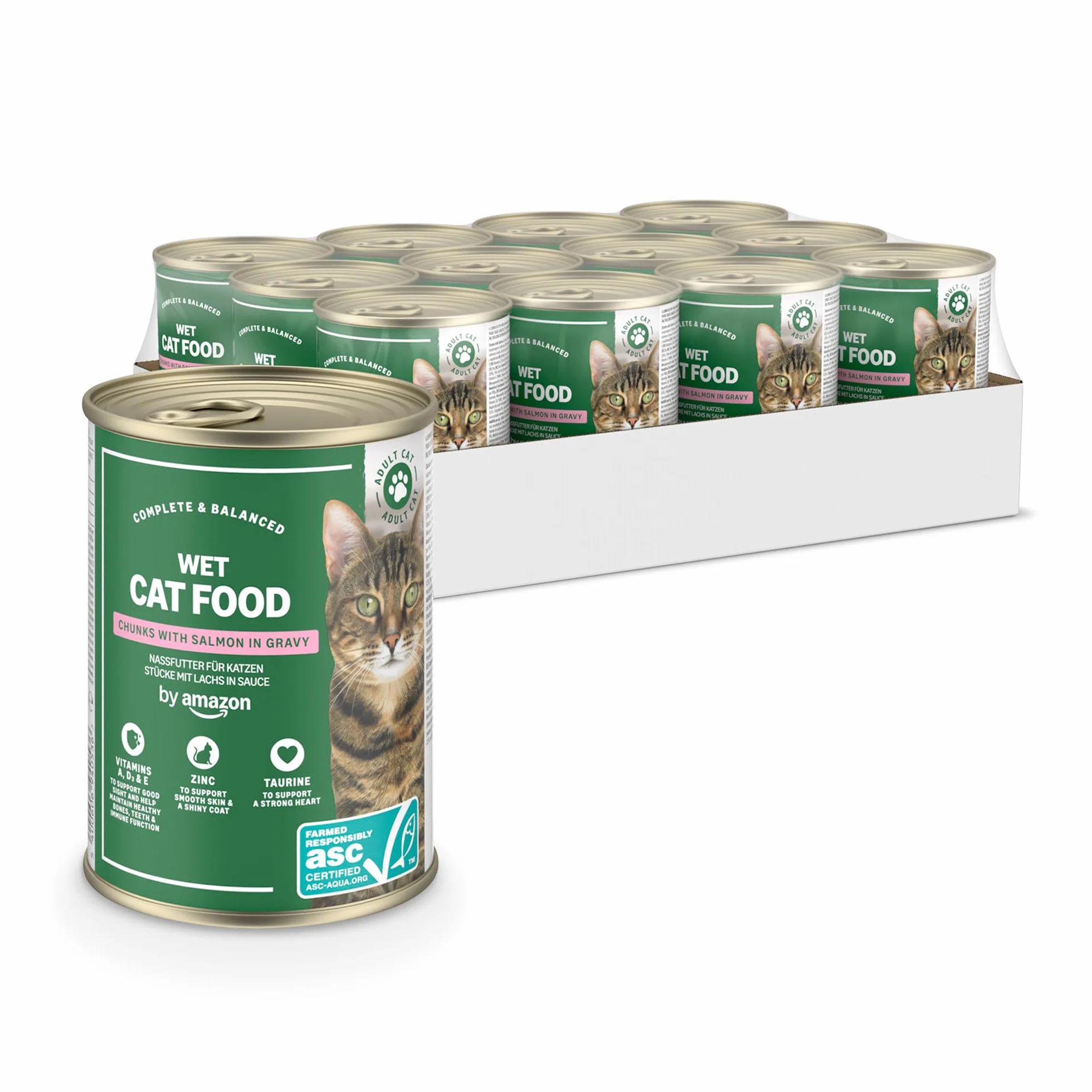 by Amazon, Cibo umido per gatti, bocconcini di salmone ASC in salsa, 12 x 415 g