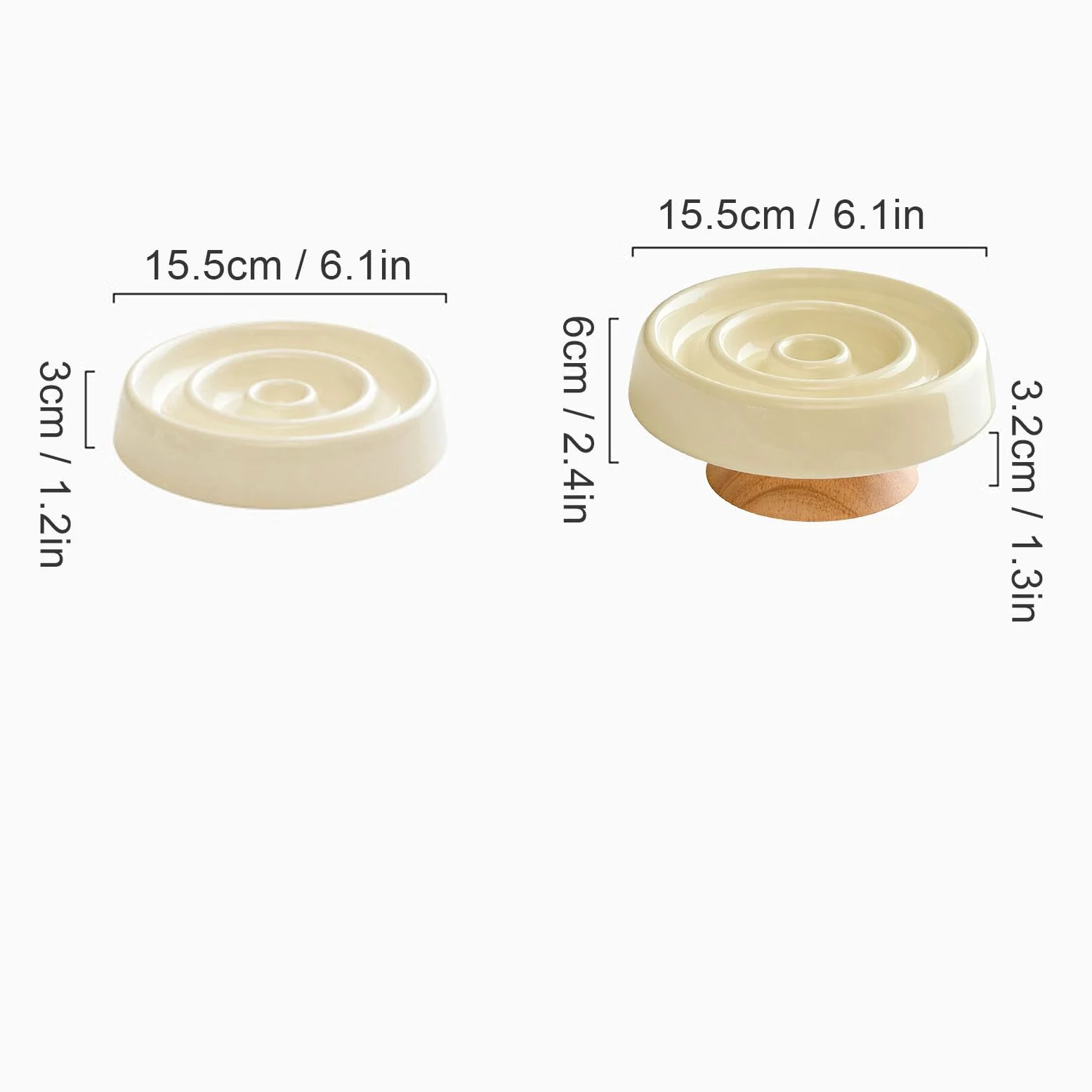 Ciotola per Gatti in Ceramica con Alimentazione Lenta con Base in Legno Rialzata, Mangiatoia Lenta Antiscivolo per Gatti per Prevenire Gonfiore e Soffocamento (Beige chiaro)