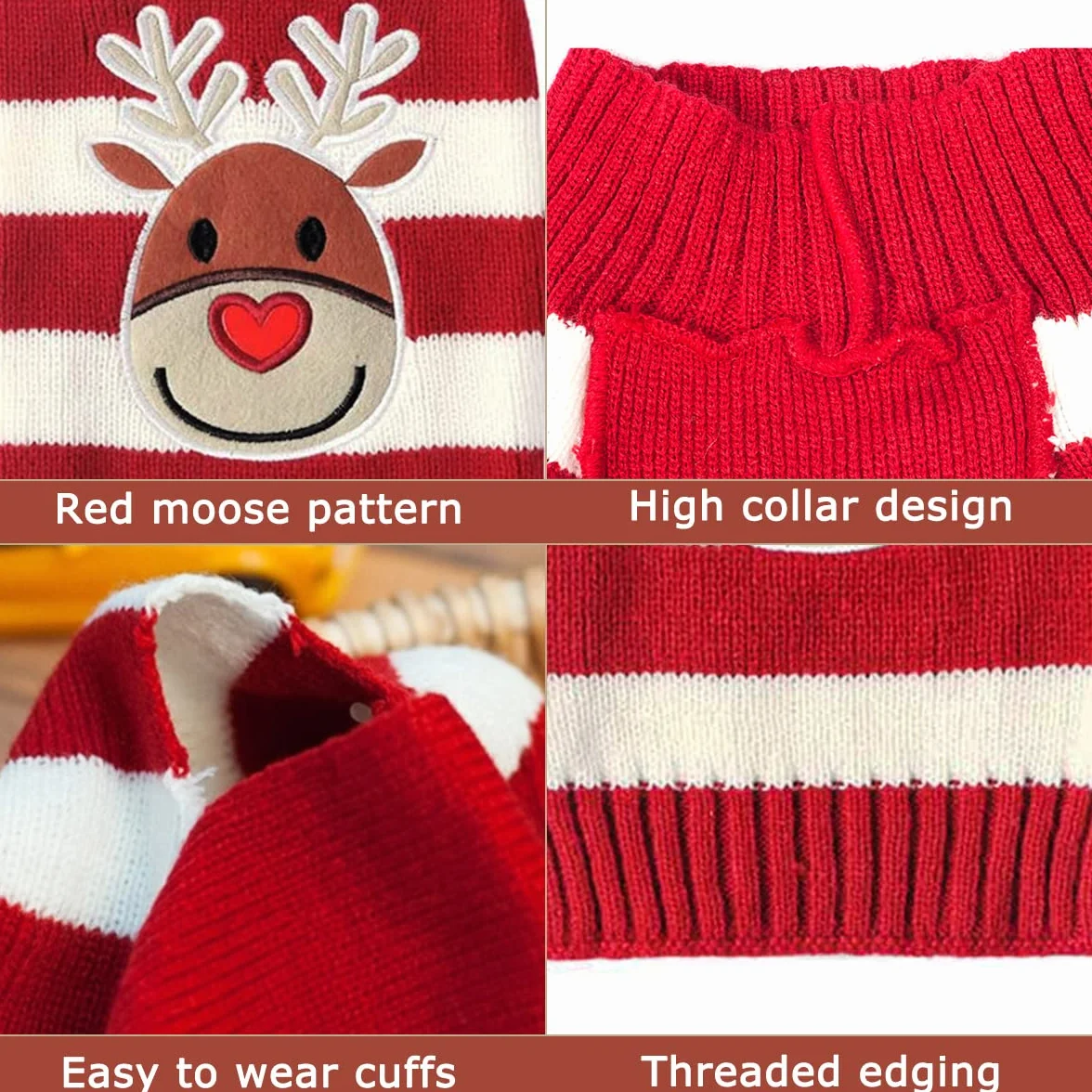 Maglioncino Natalizio per Cane Gatto, Costume Maglieria Maglione Caldo Inverno, Motivo Strisce Alce