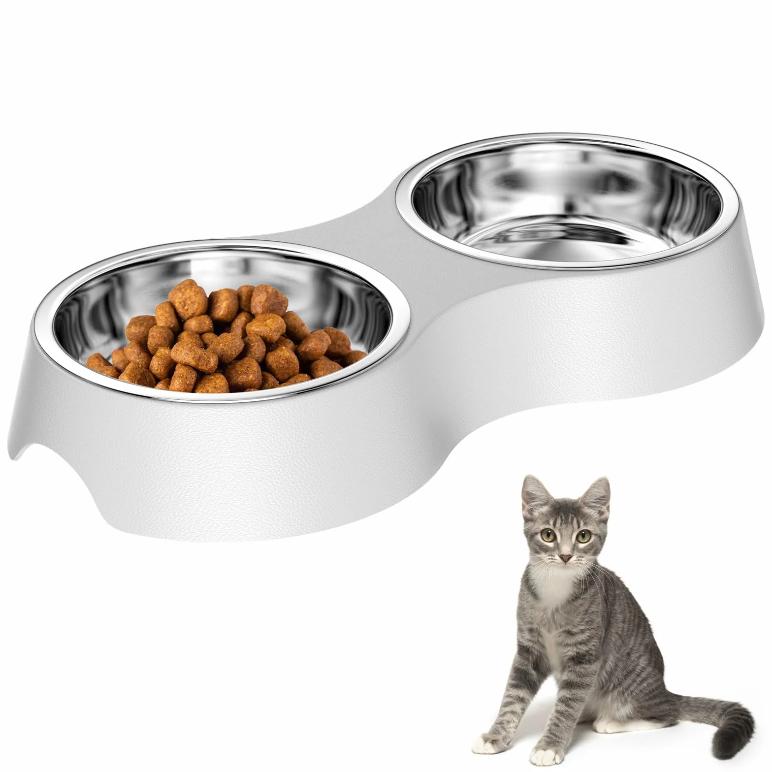 Set di 2 Ciotole per Cani, Ciotole per Gatti Grigio Ciotola per Gatti con Tappetino Antiscivolo Ciotole per Rialzate Acciaio Inossidabile, Ciotola Gatto per Cani Piccoli,Gattini