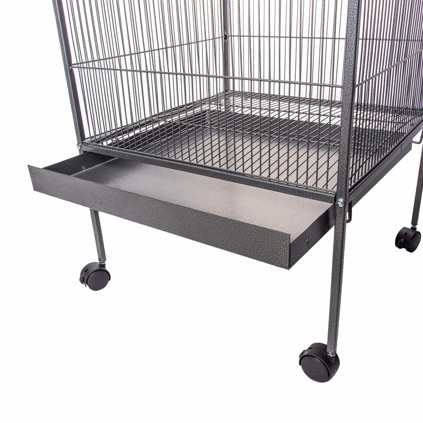 Aqpet Voliera con Tetto per Uccelli Grandi e Canarini, Gabbia in Metallo con Piedistallo e Ruote, Adatta per Interno ed Esterno, Dimensioni 157x52x52 cm, Nero