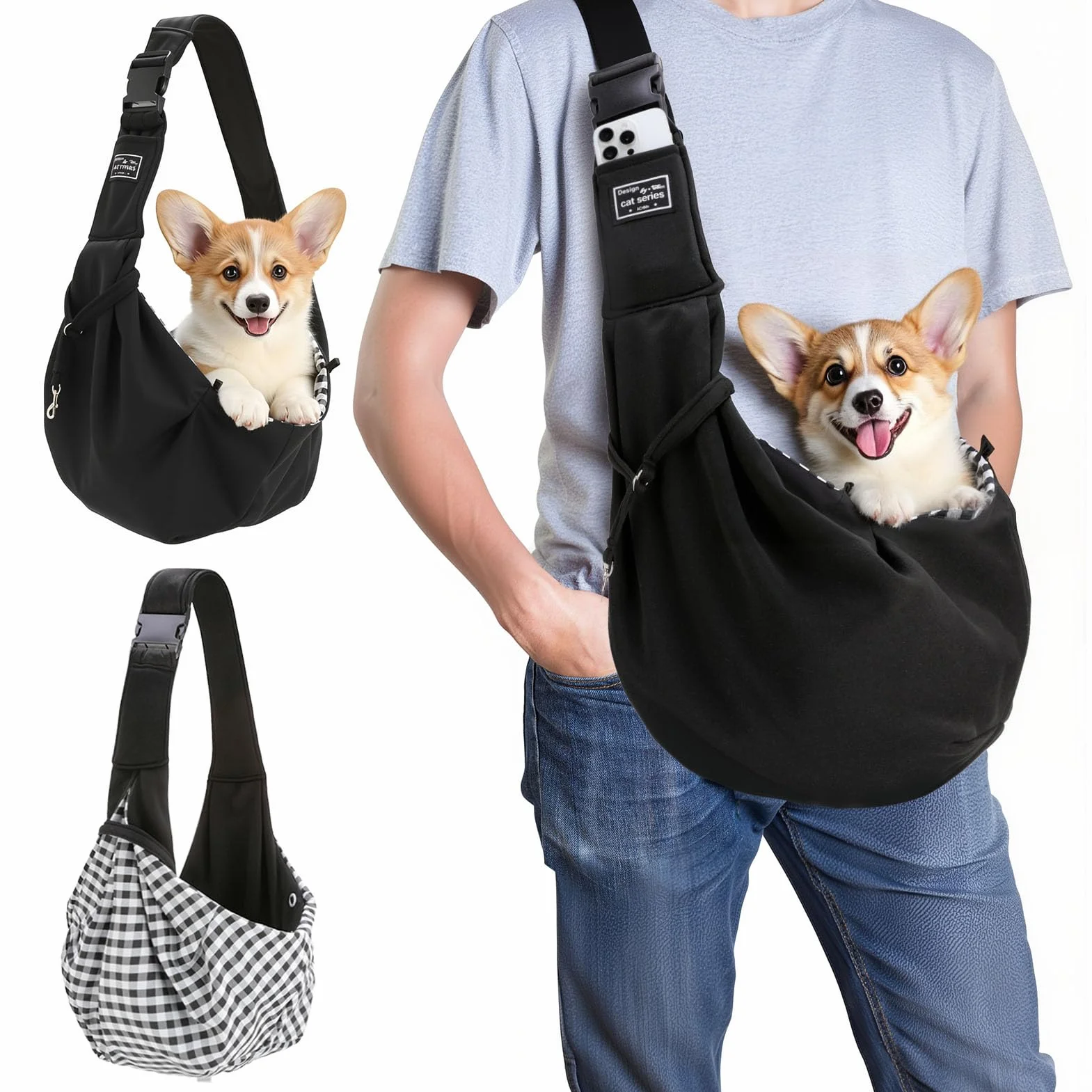 Borsa da trasporto per cani di piccola taglia fino a 7,5 kg, borsa per il trasporto cane regolabile con corda di sicurezza, borsa a tracolla per cani morbida e comoda per passeggiate attività