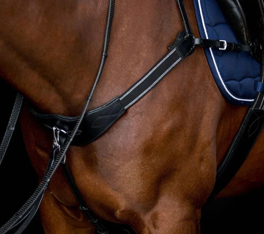 Pettorale elastico a 3 punti con imbottitura in gel, anelli martingala rimovibili, pelle marrone (nero, pony)