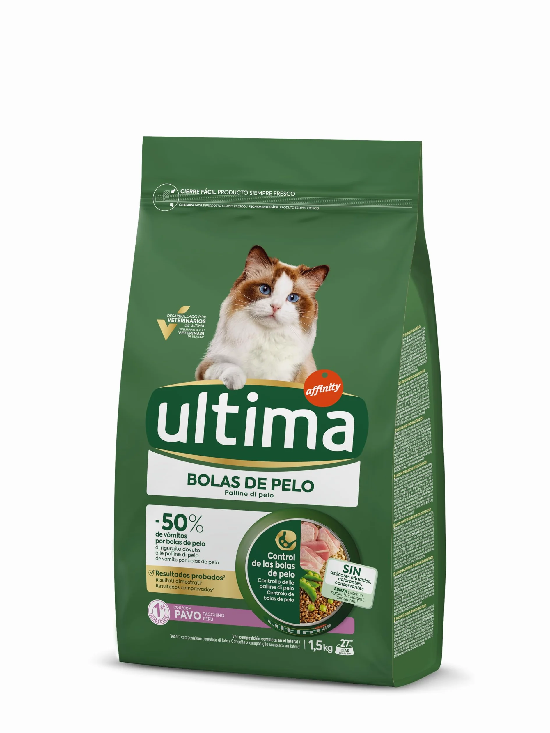 Ultima Cibo per Gatti con Controllo dalle Palline di Pelo con Tacchino - Confezione da 4 x 1,5 kg - Totale: 6 kg