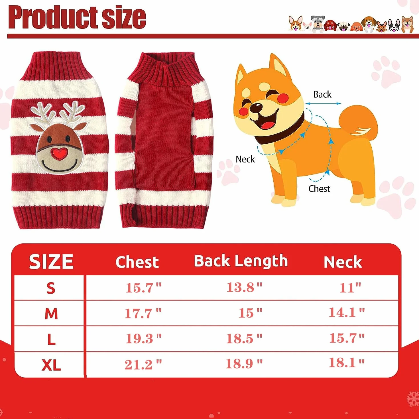 Maglioncino Natalizio per Cane Gatto, Costume Maglieria Maglione Caldo Inverno, Motivo Strisce Alce