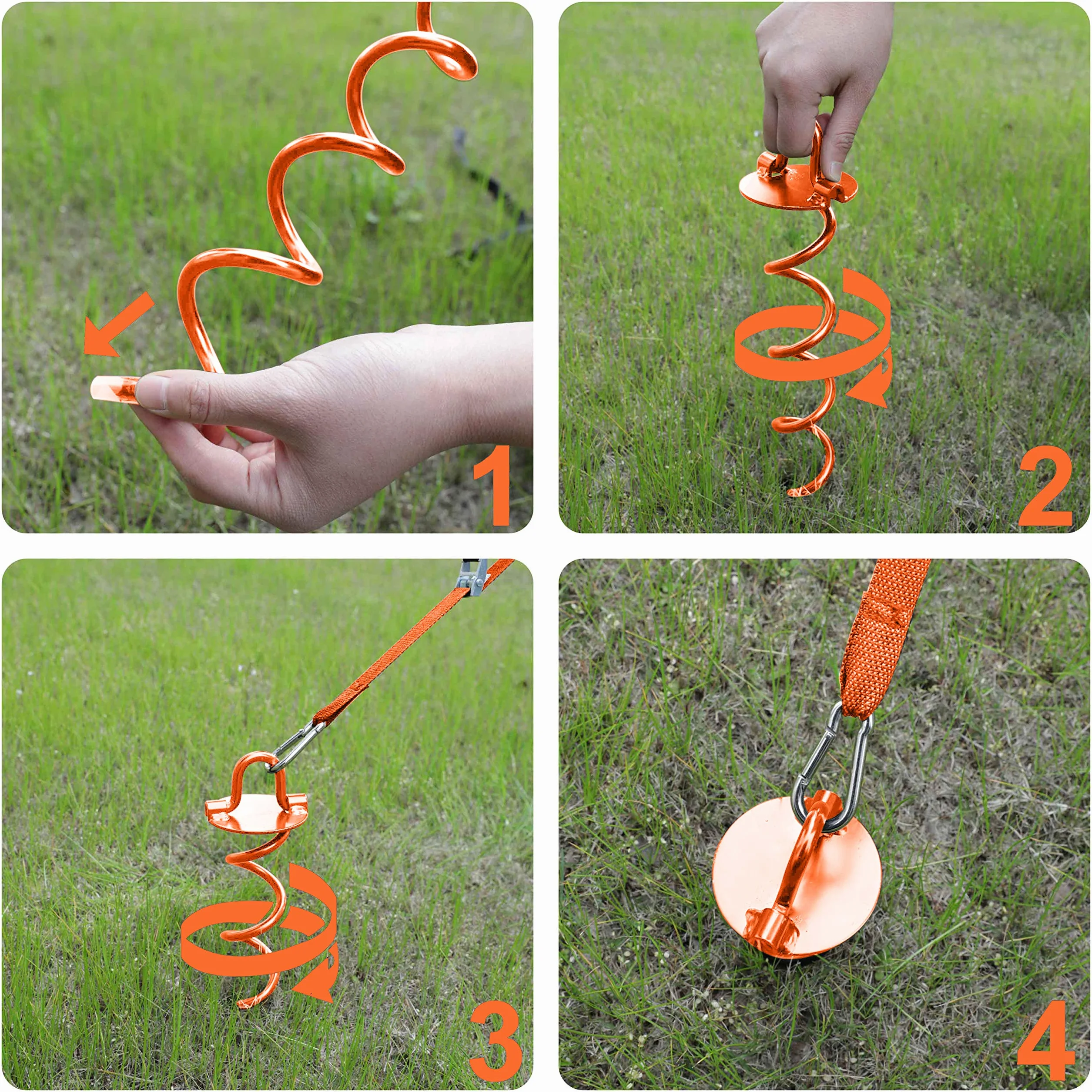 ABCCANOPY Ancoraggio a spirale con laccio per cani, picchetti di ancoraggio per trampolino per altalene di ancoraggio, porta da basket portatile, gazebo, tenda, legami bonus per legare il cane, 4