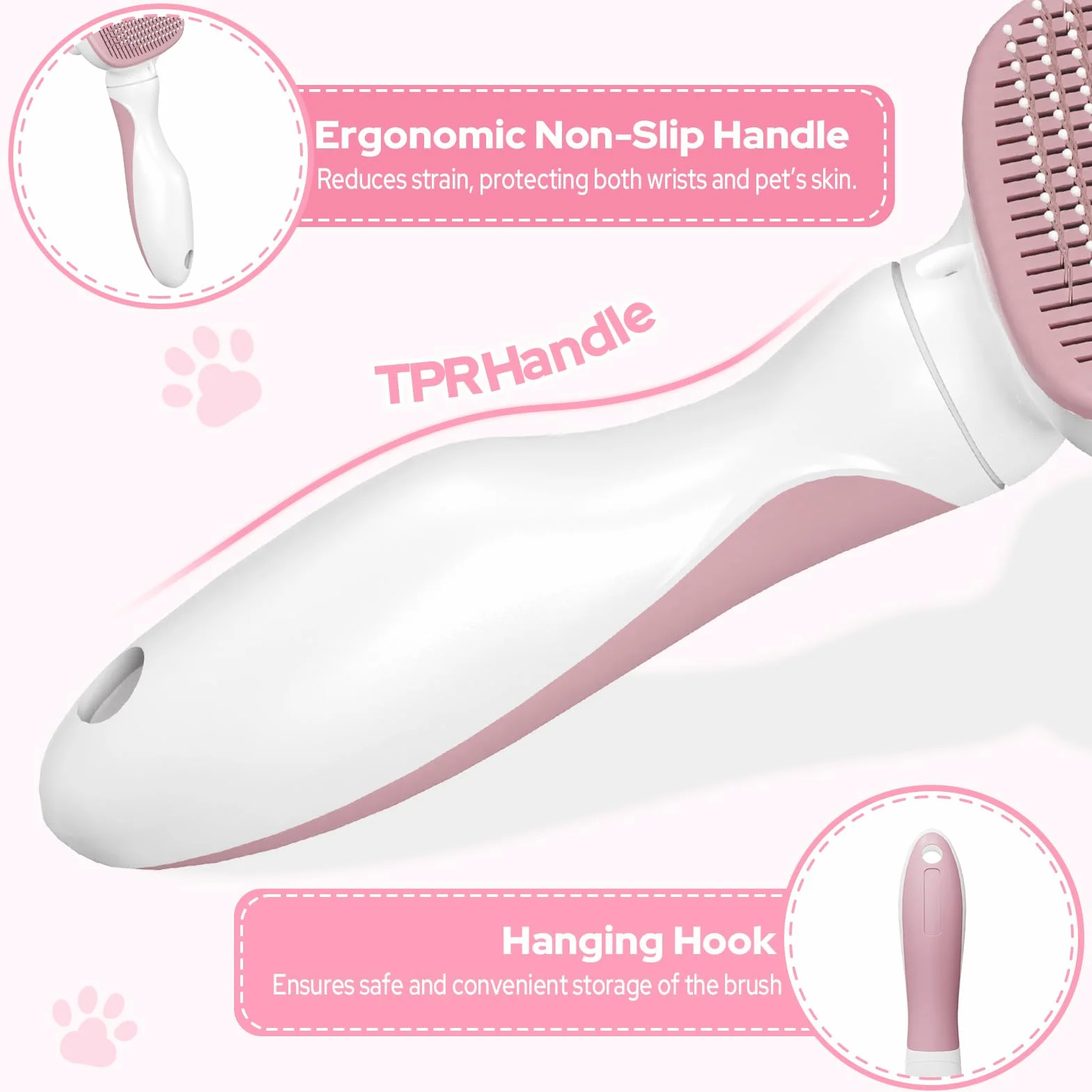 Zivacate Spazzola per Gatti, Autopulente per Animali Domestici, Nettoyage en Un Clic, Spazzola Cani, Manico Antiscivolo, Adatto a Cani e Gatti a Pelo Lungo, Medio e Corto - Rosa-Bianco
