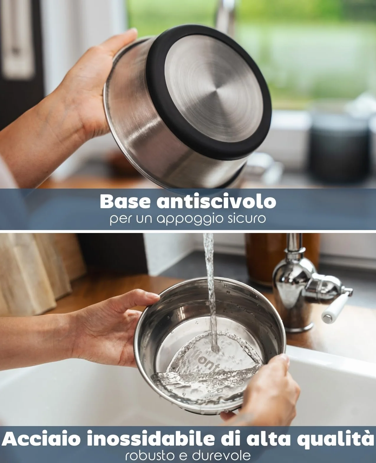 lionto Ciotola per cibo in acciaio inox, 600 ml, ciotola per cani per alimenti con fondo in silicone antiscivolo, ciotola per acqua per cani e gatti, lavabile in lavastoviglie