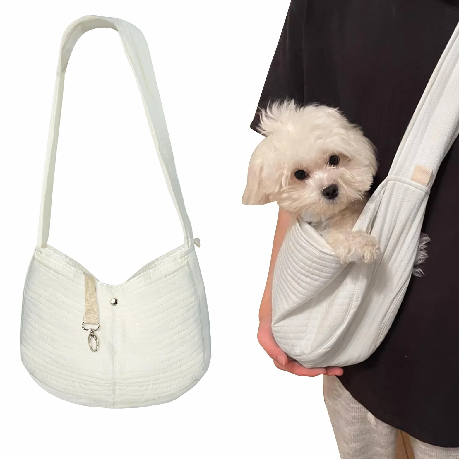 Marsupio Cane Taglia Piccola, Marsupio per Cani di Piccola Taglia Portatile Borsa da Viaggio per Cani per Cane Gatto Fino a 5KG per Passeggiata Viaggio Ciclismo, 1 Pezzi, Bianco