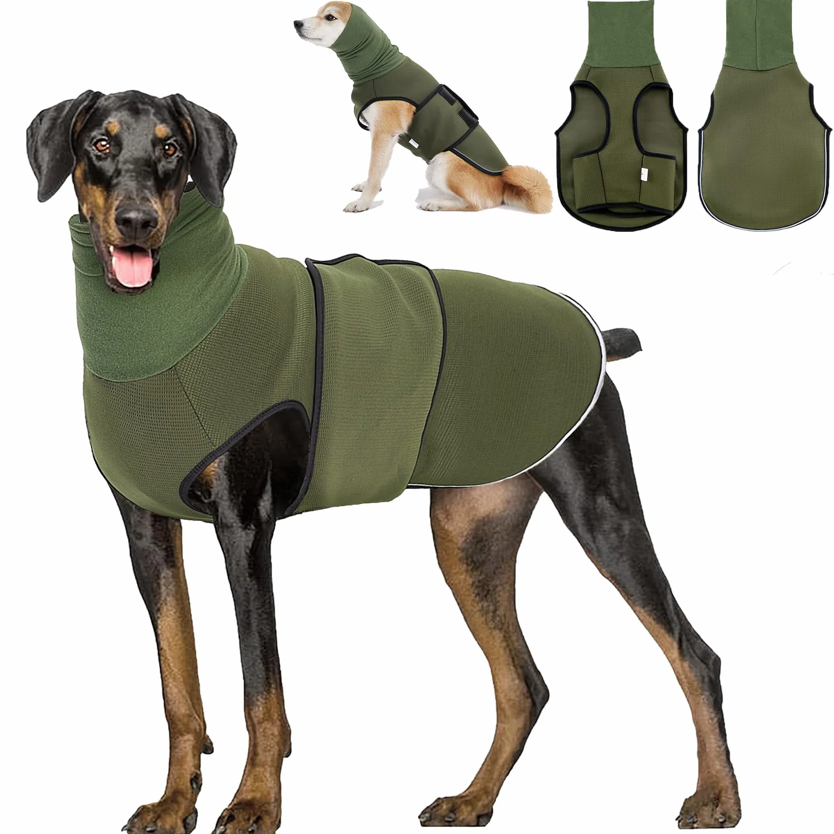 Dotoner Giacca Ansiolitica per Cani 2-in-1 Cappotto Calmante con Strisce Riflessive e Cuffia Antirumore