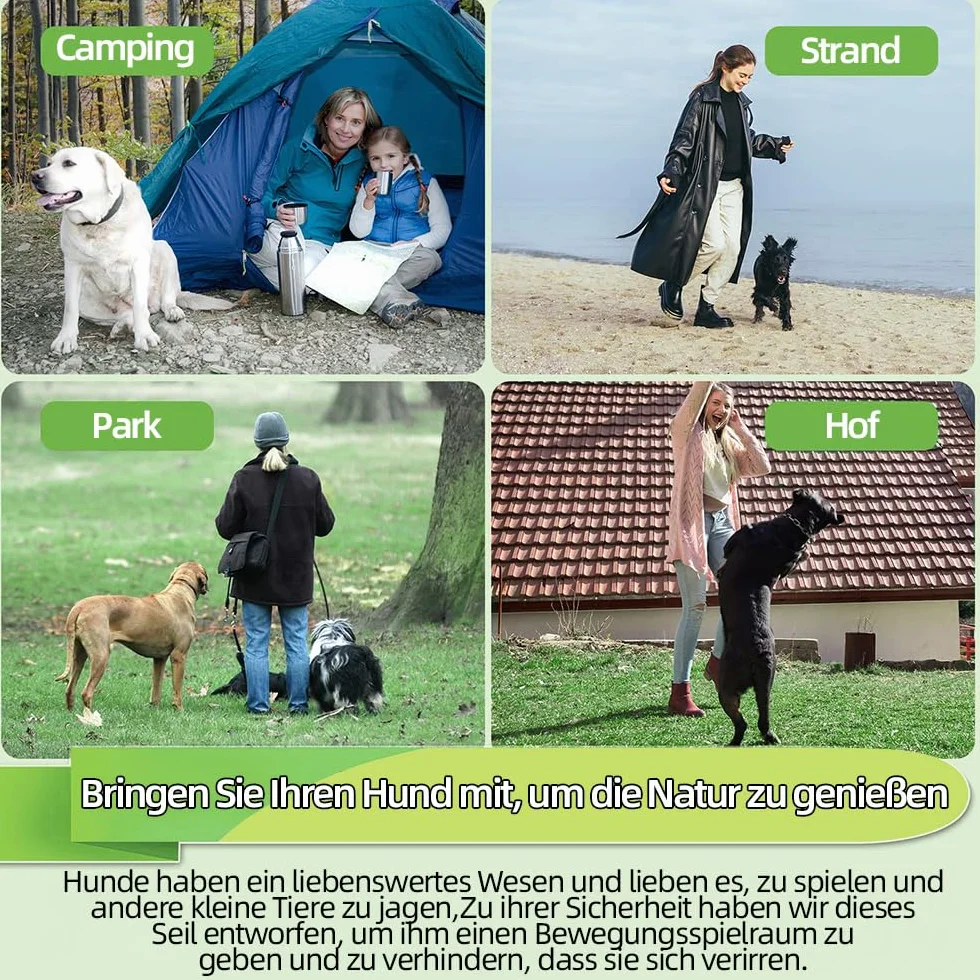 Guinzaglio per cani, 3/6/9/15 m, antimasticazione, per cani di taglia media e grande (verde, 15 m)