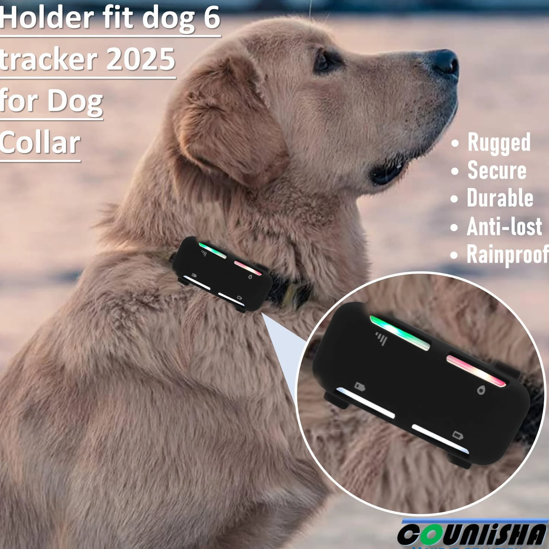 Supporto in silicone compatibile con Tractive GPS Tracker (versione 2025) per collare Dog6 Tag, copertura in gomma resistente, custodia sicura con cinturino (2 pacchetti, nero)