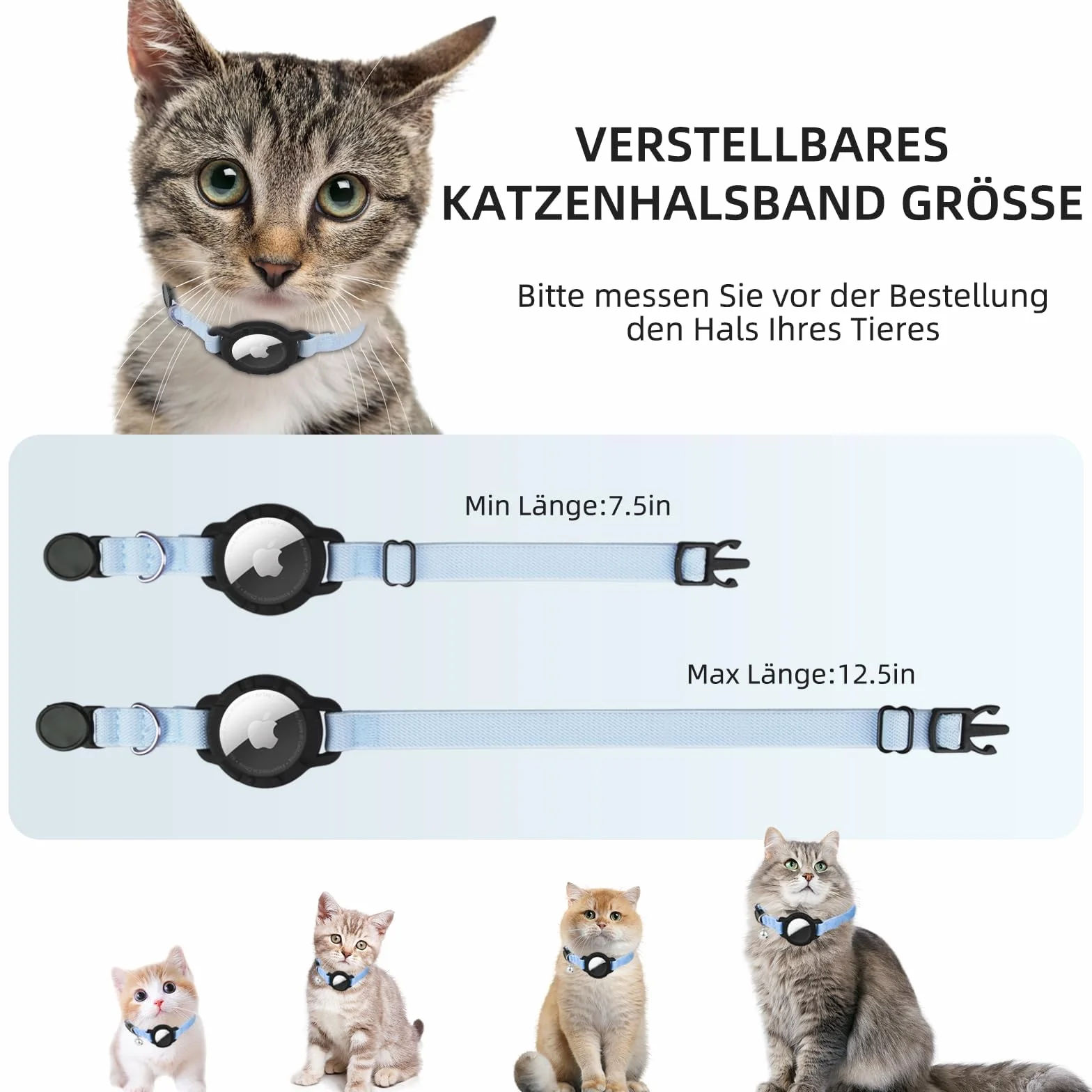 Collare Airtag Gatto, Collare Estensibile con Protezione Airtag e Campanellino, Leggero e Confortevole per Gatti di Tutte le Taglie (Blu)